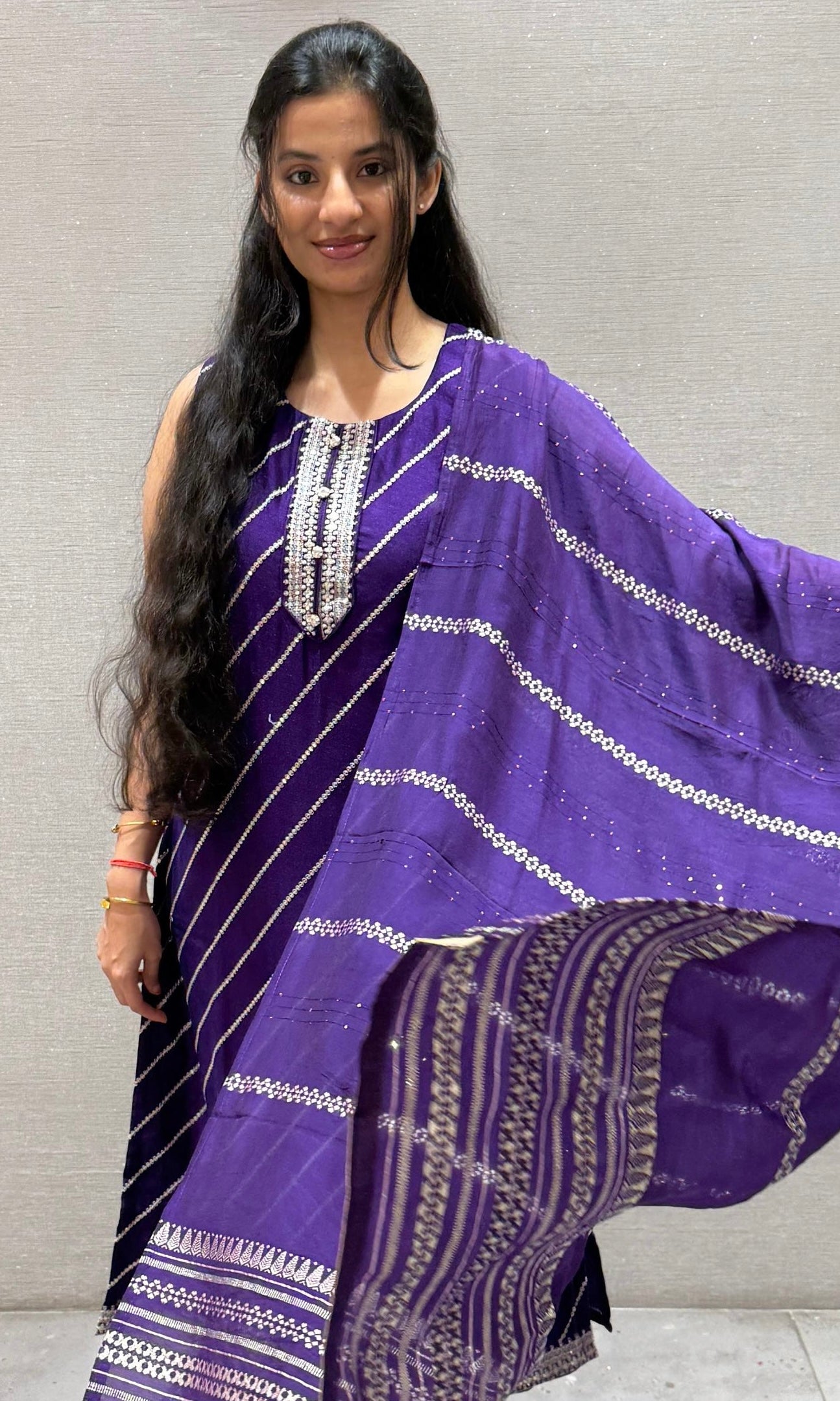 Purple Leheriya Kurta Set