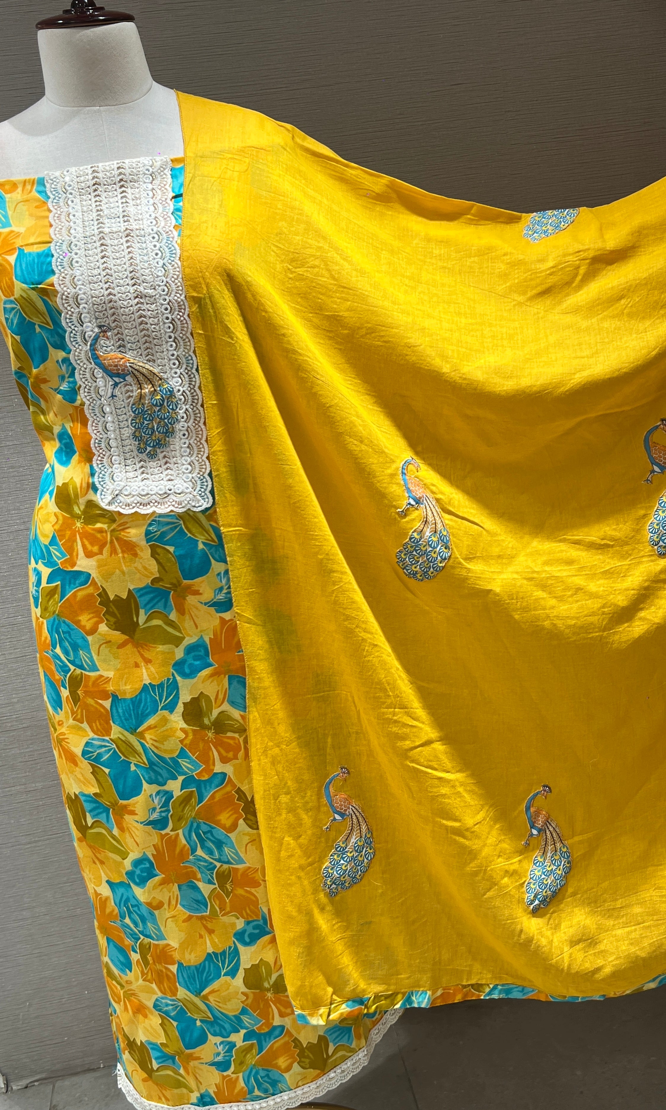 Mustard Yellow Floral dress material