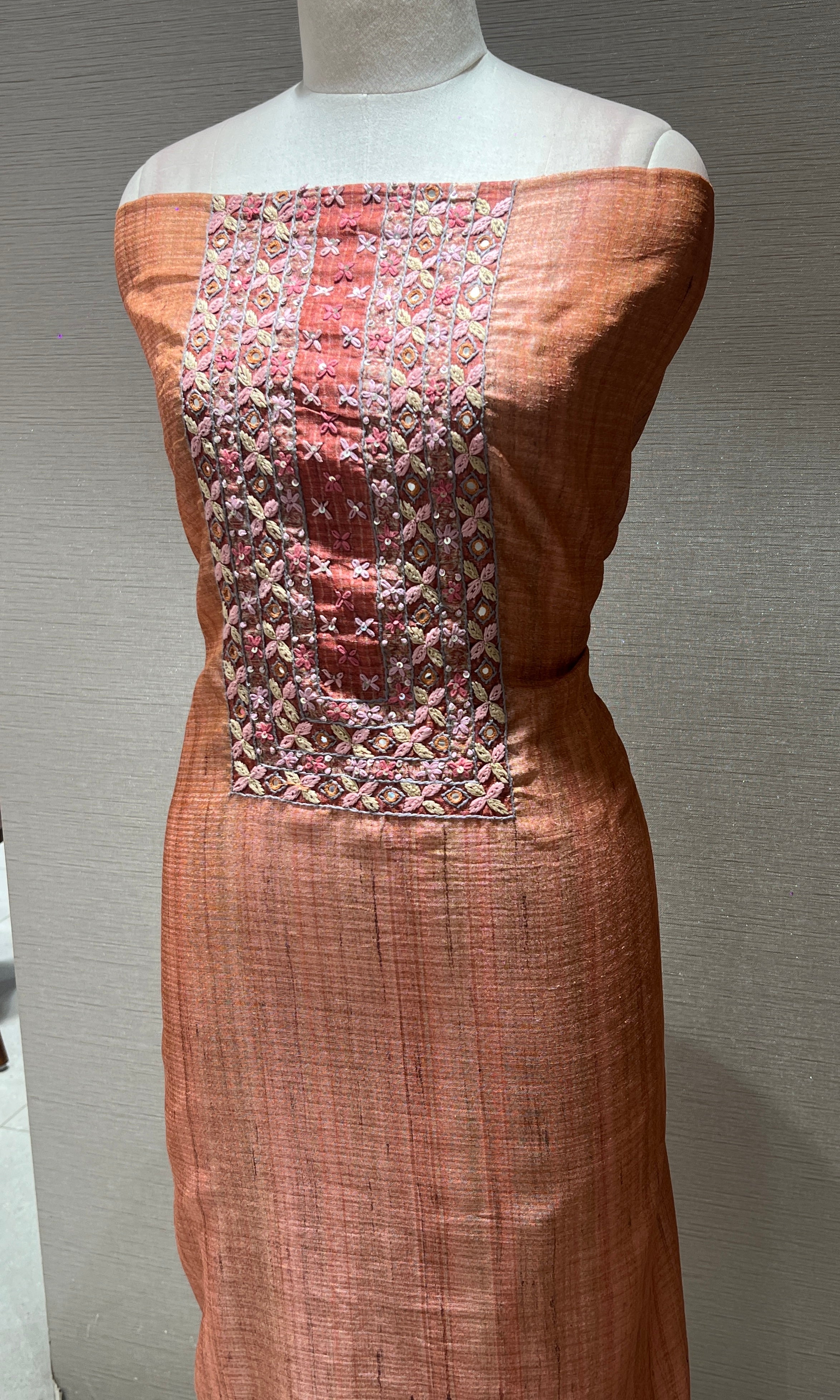 Brown embroidered party wear dress material