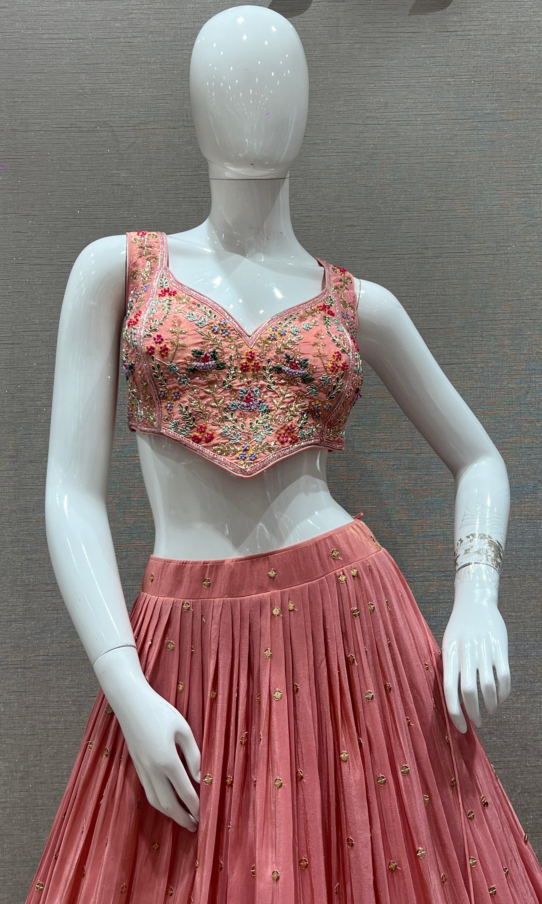 Designer Peach Floral Embroidery Lehenga