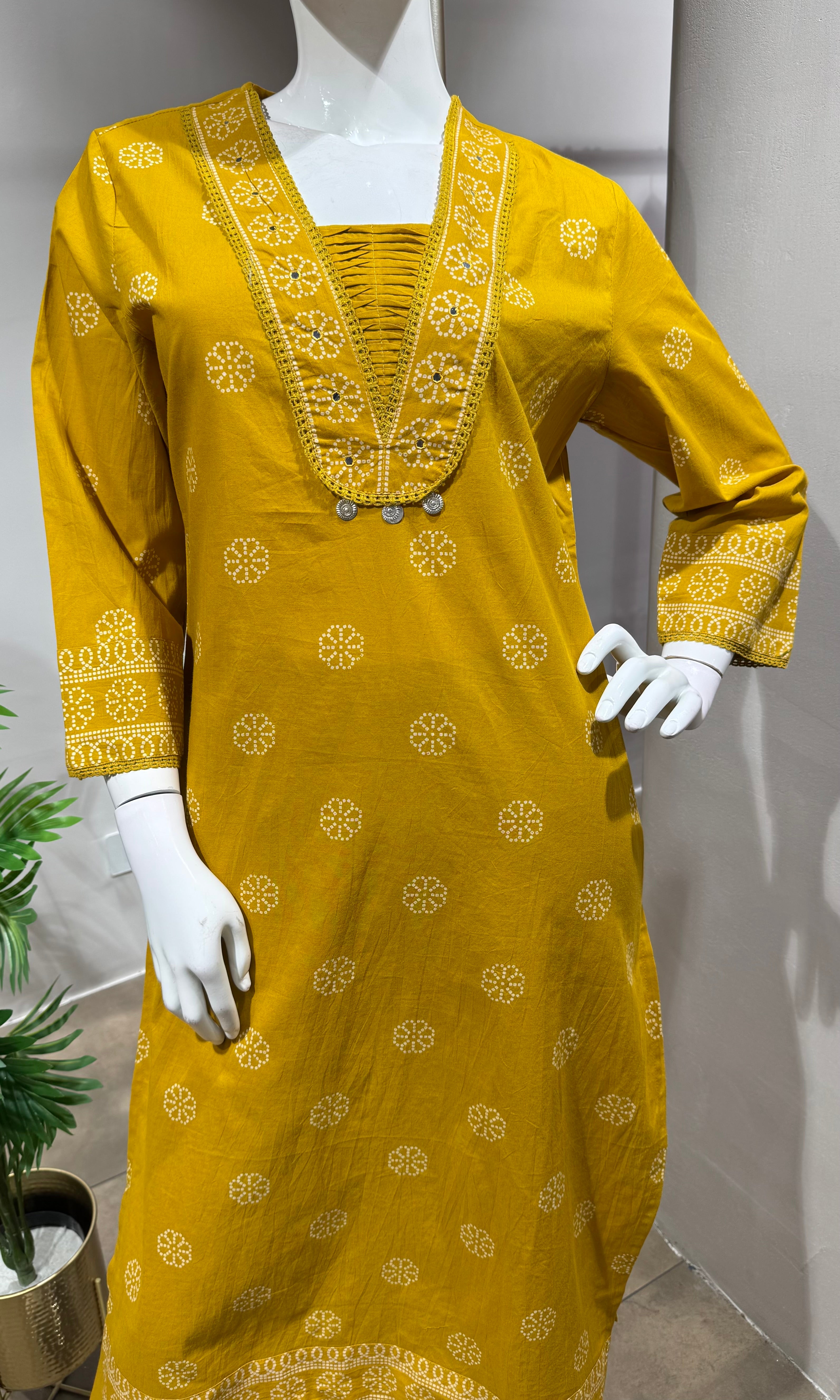 mustard yellow embroidered kurta set