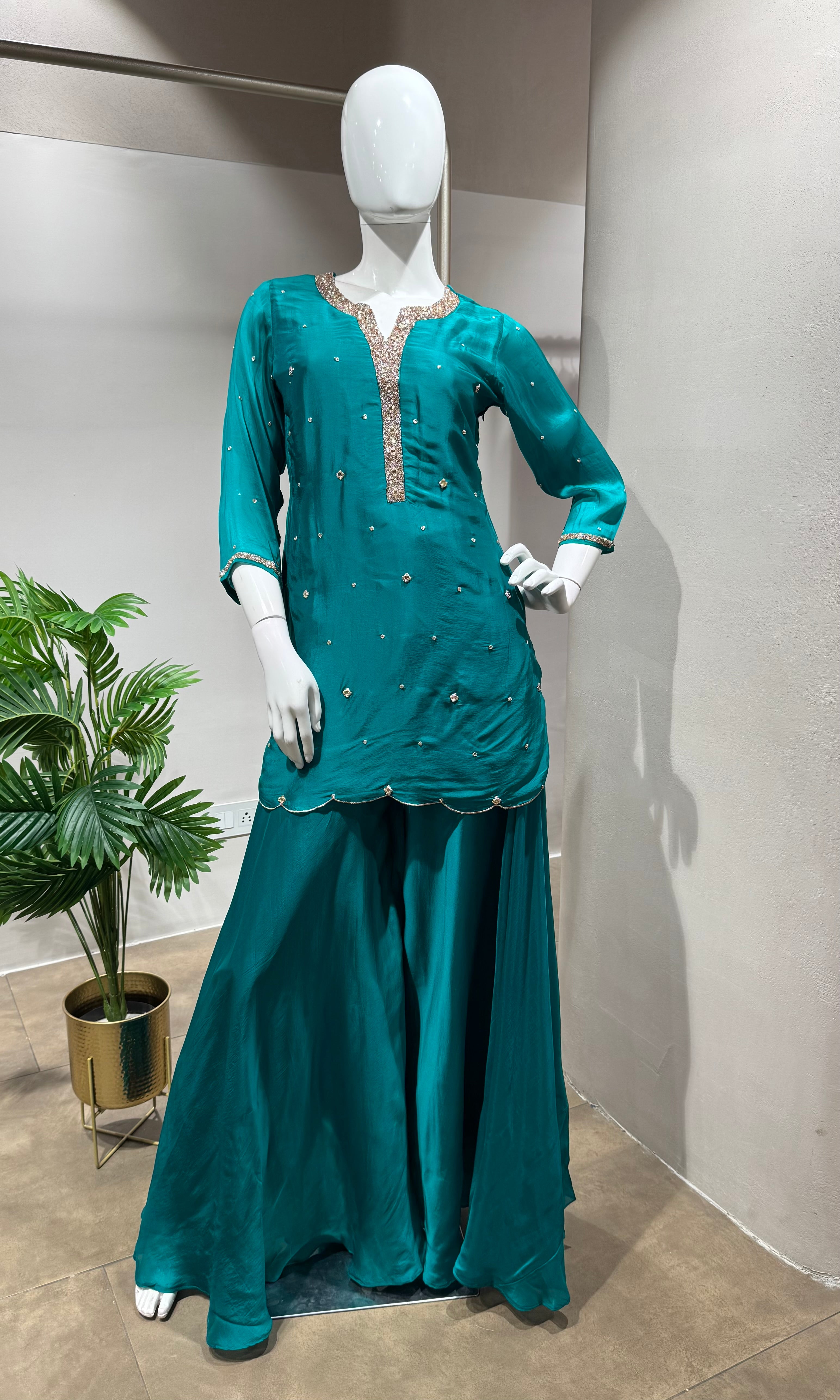 Green Embroidered Sharara Set & Dupatta