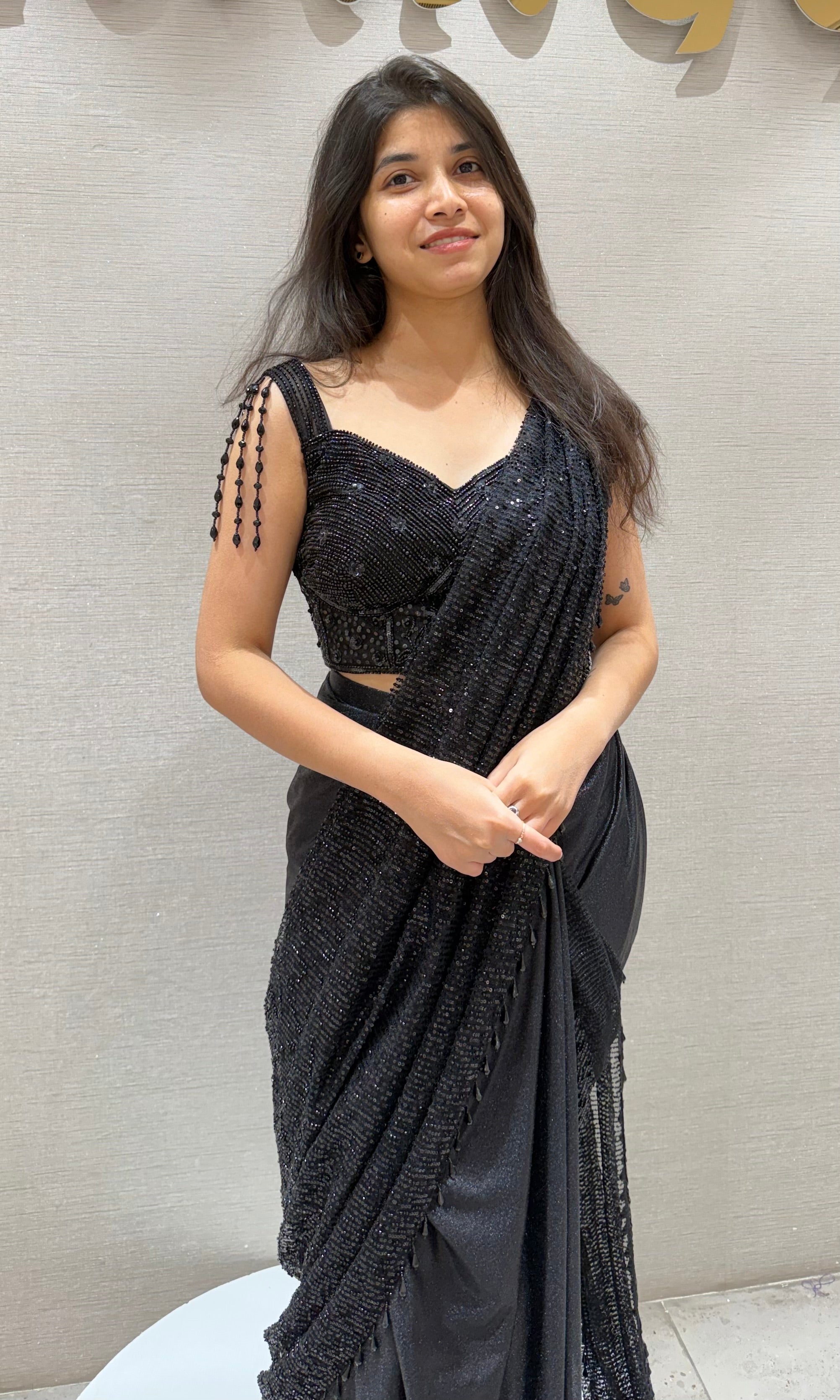 Black drape saree WITH CORSET BLOUSE