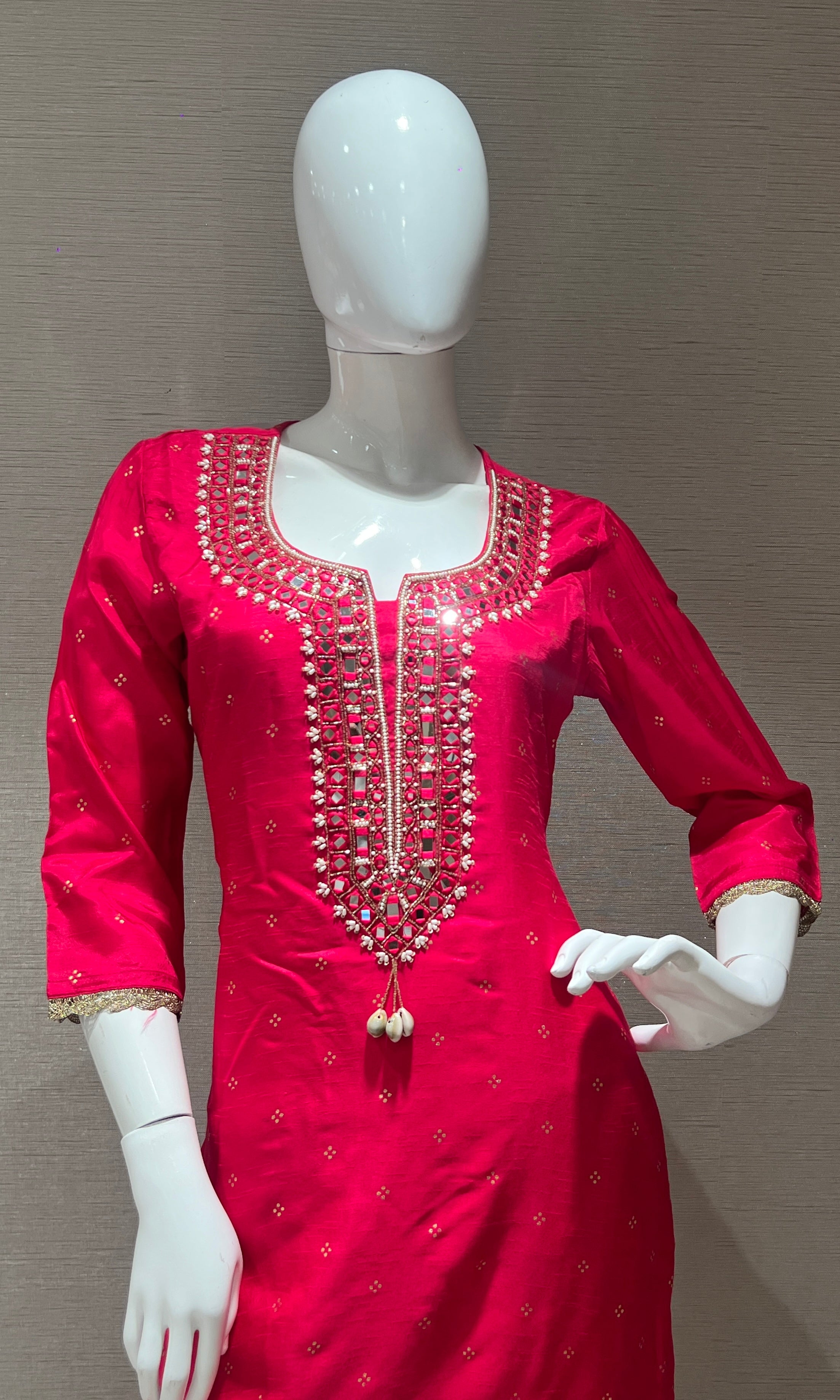 Pink Embroidered Kurta with Brocade Dupatta