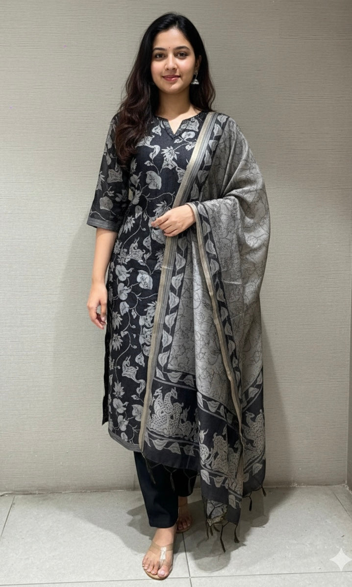 Black FLORAL PRINT KURTA SET