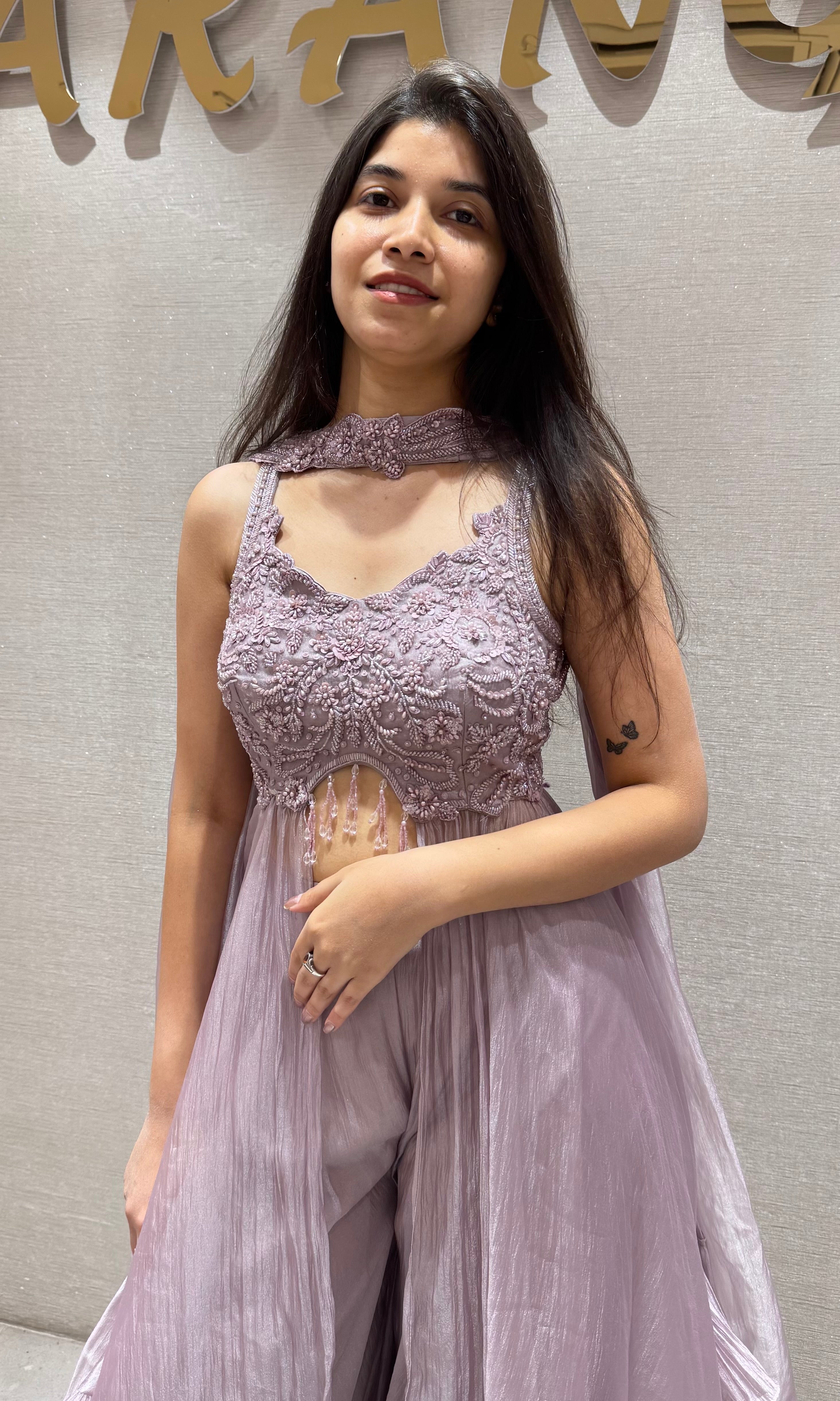 Lilac EMBROIDERED peplum Palazzo set