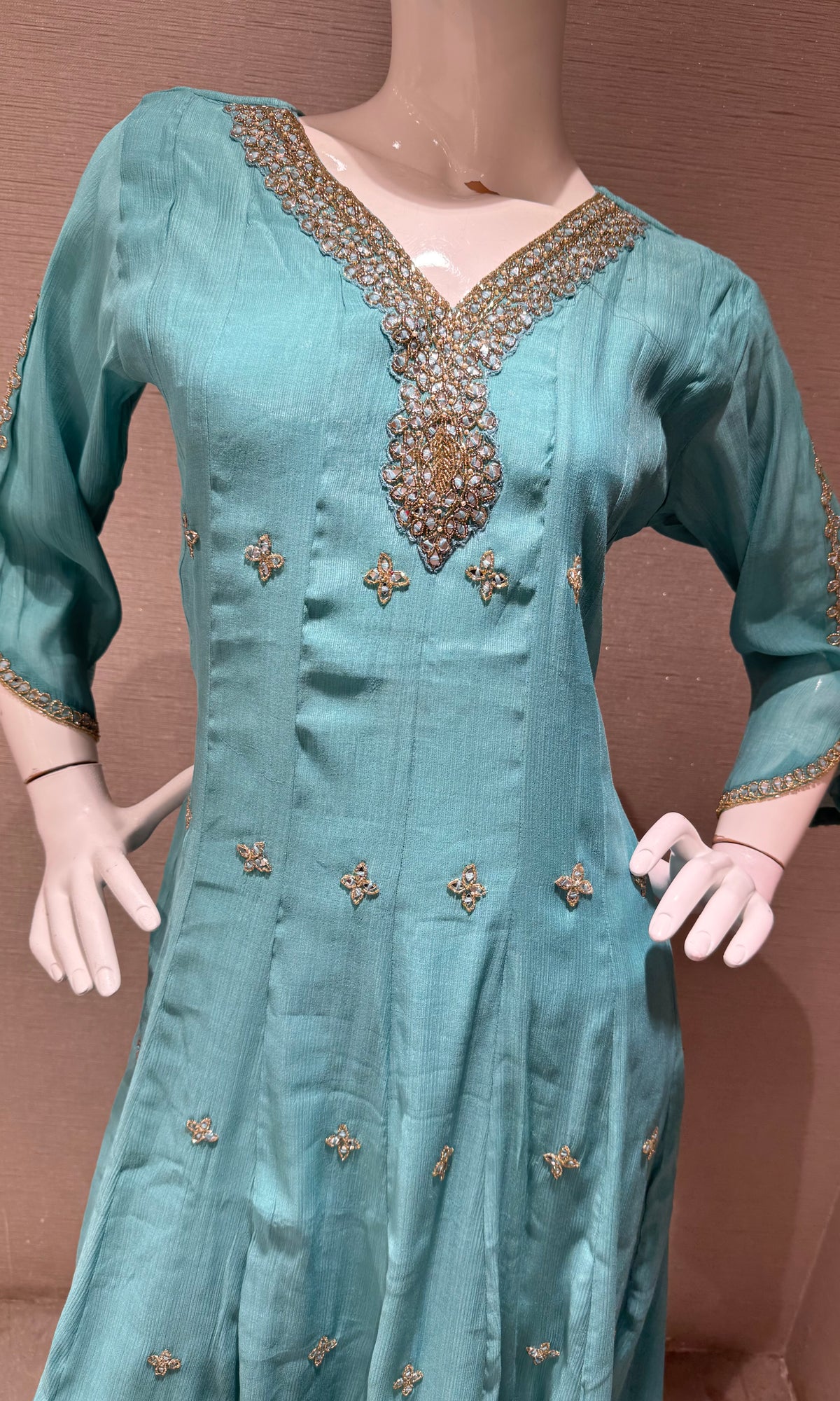 Sea Blue silk Ethnic Anarkali Set with Dupatta