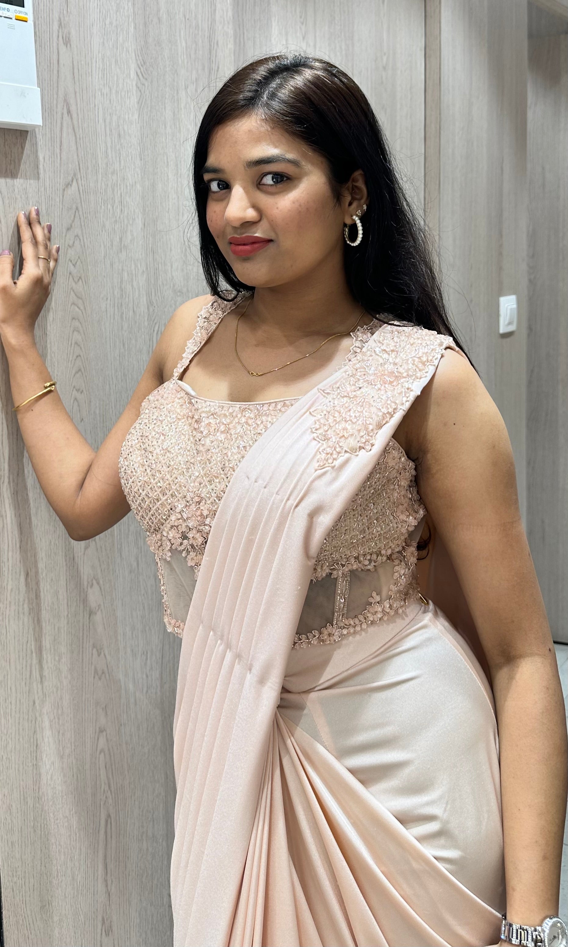 Peach one minute saree