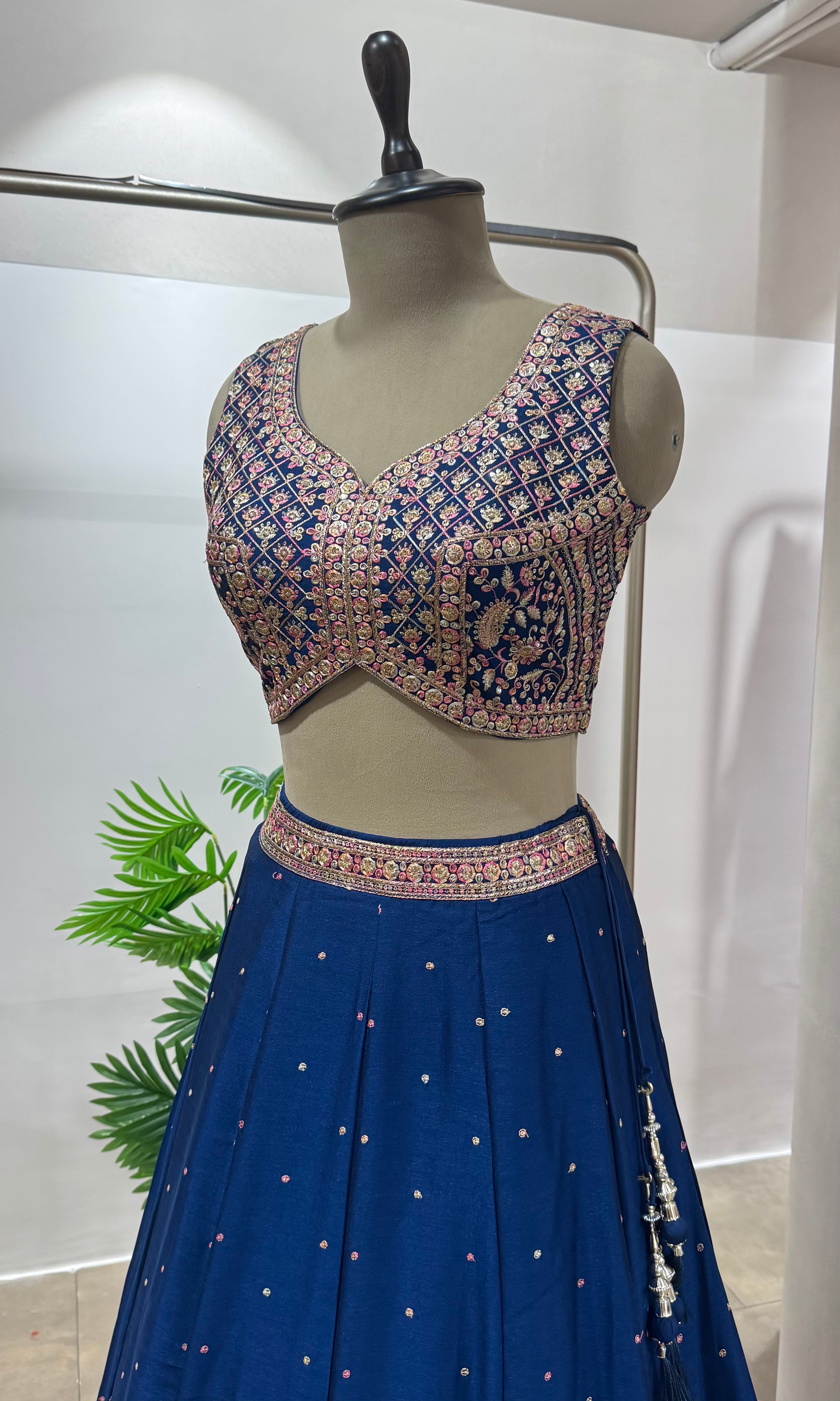 Blue ETHNIC GOLDEN EMBROIDERED LEHENGA