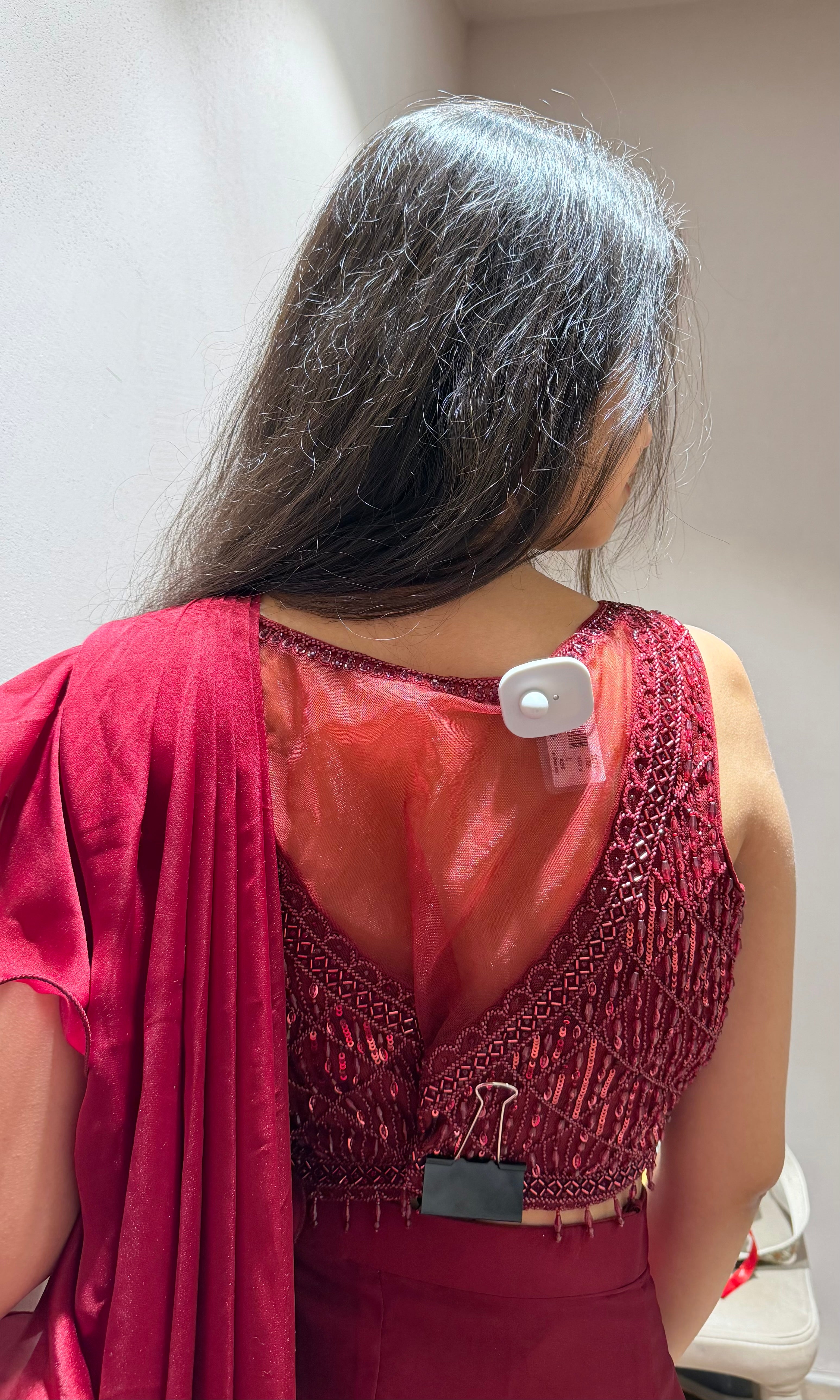 Maroon EMBELLISHED RUFFLE drape saree