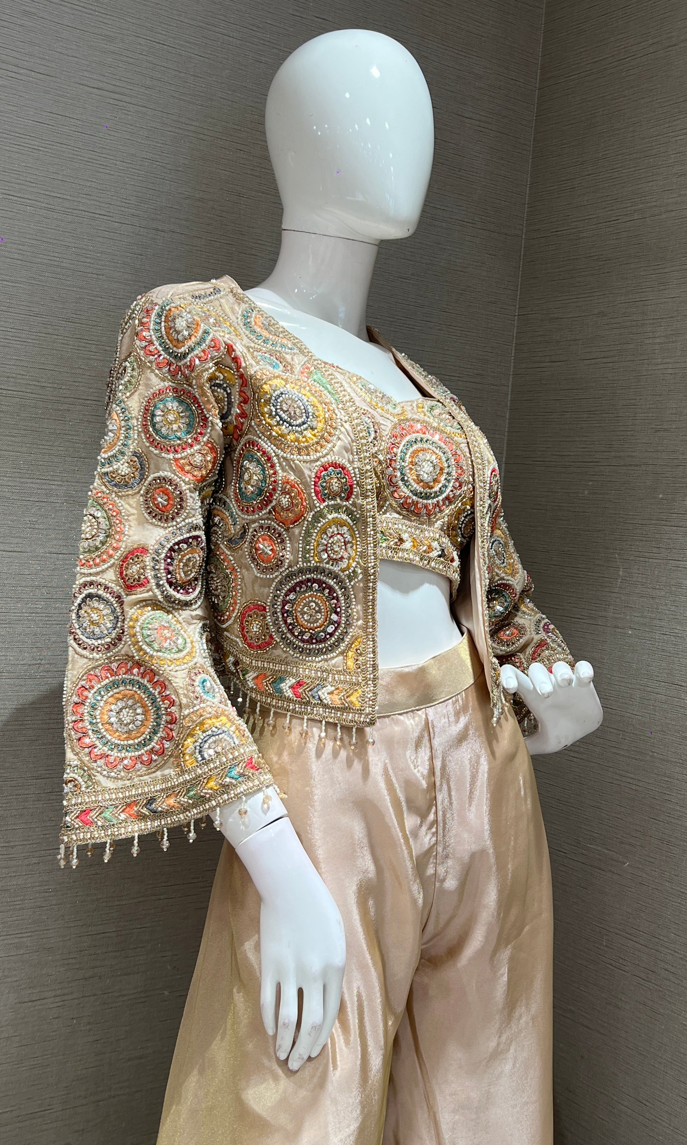 Cream EMBROIDERED PALAZZO WITH JACKET