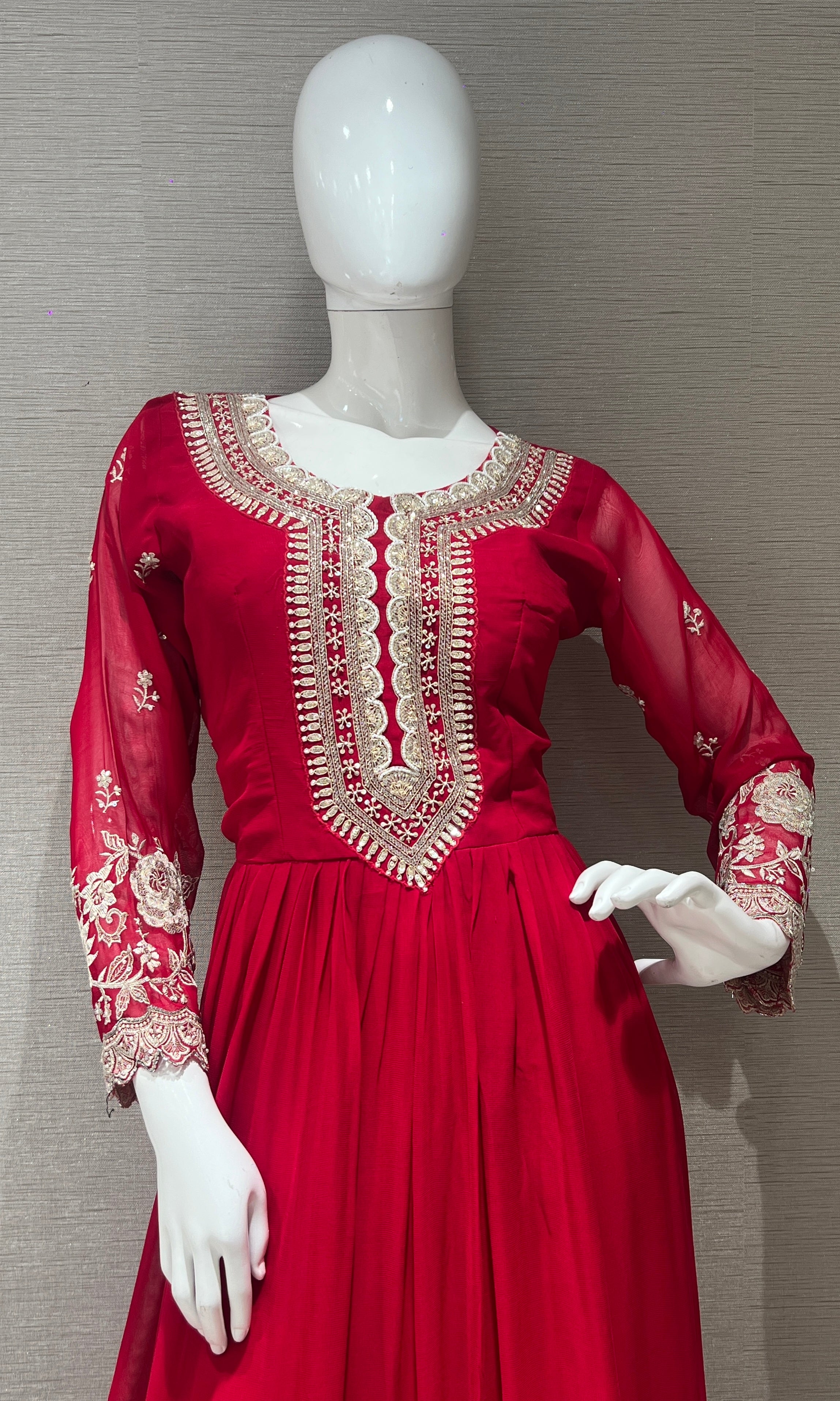 Red long dress with heavy dupatta