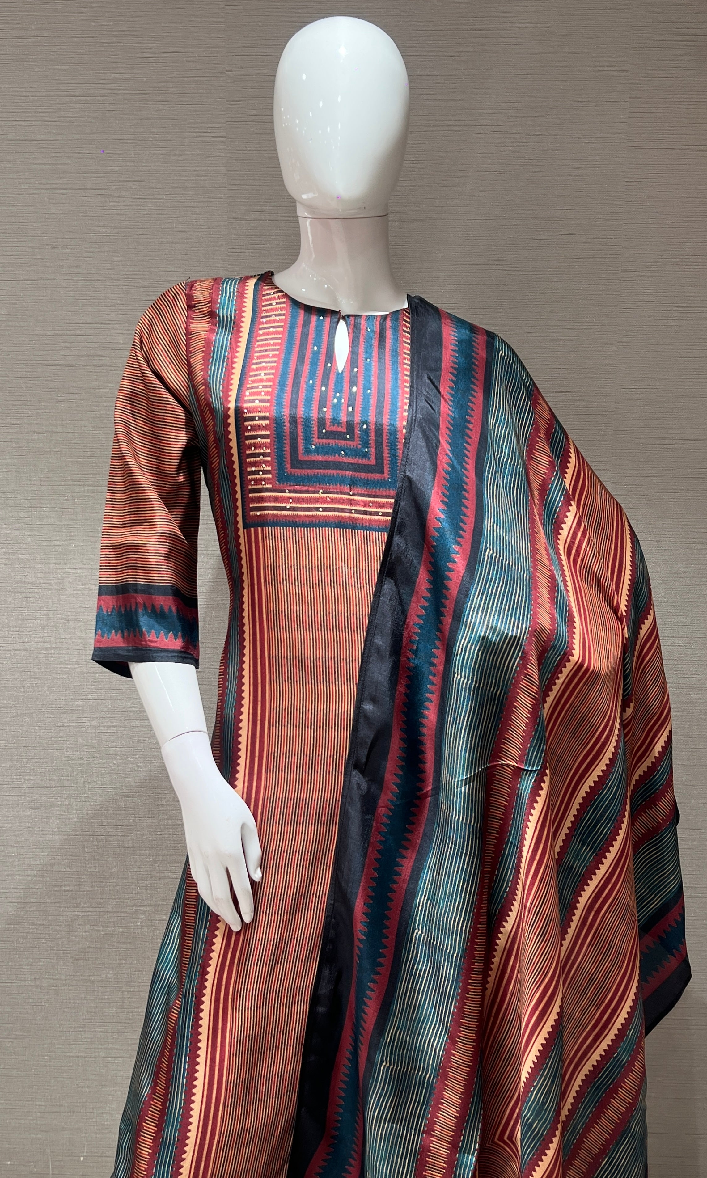 multi printed kurta with dupatta