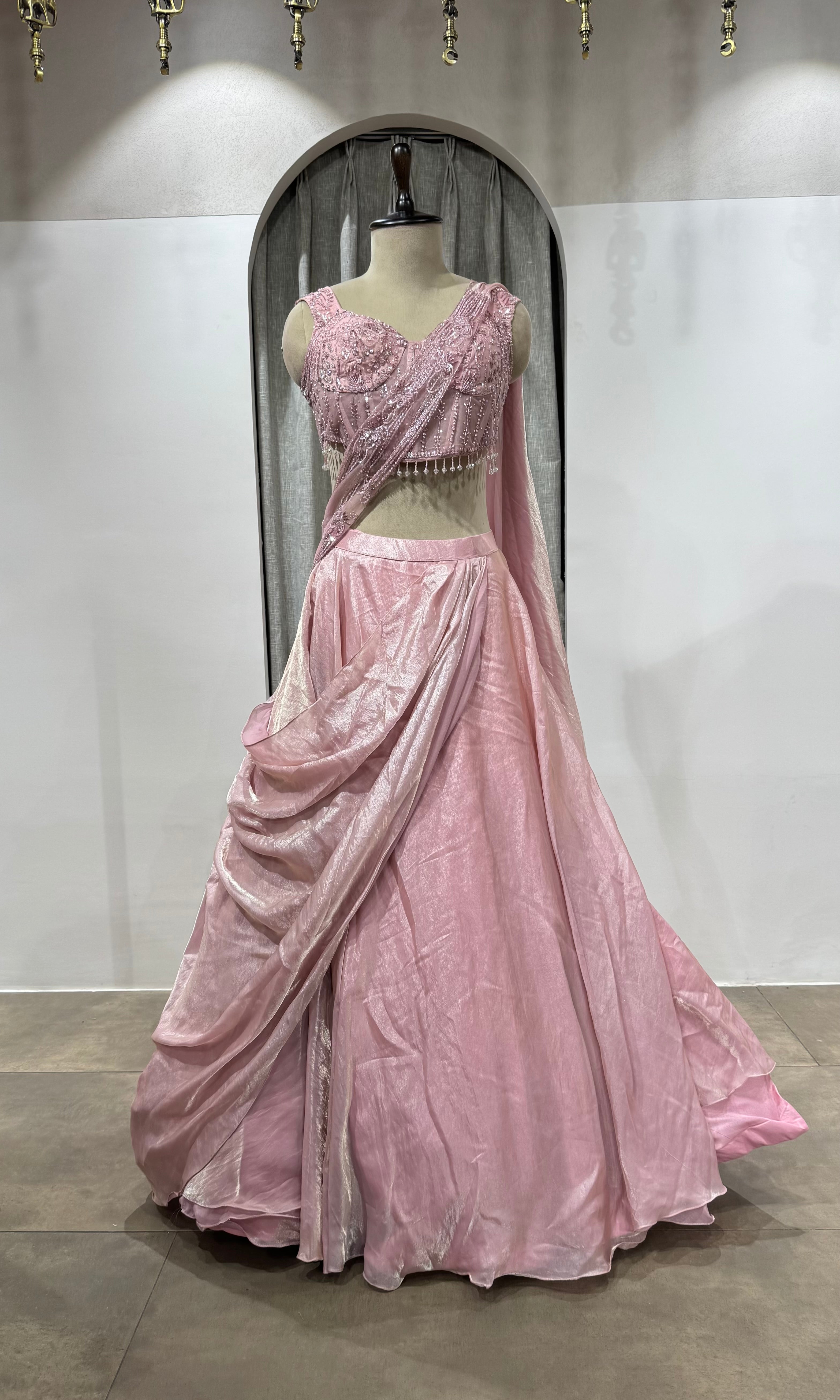 PEACH Pink LEHENGA WITH CORSET BLOUSE