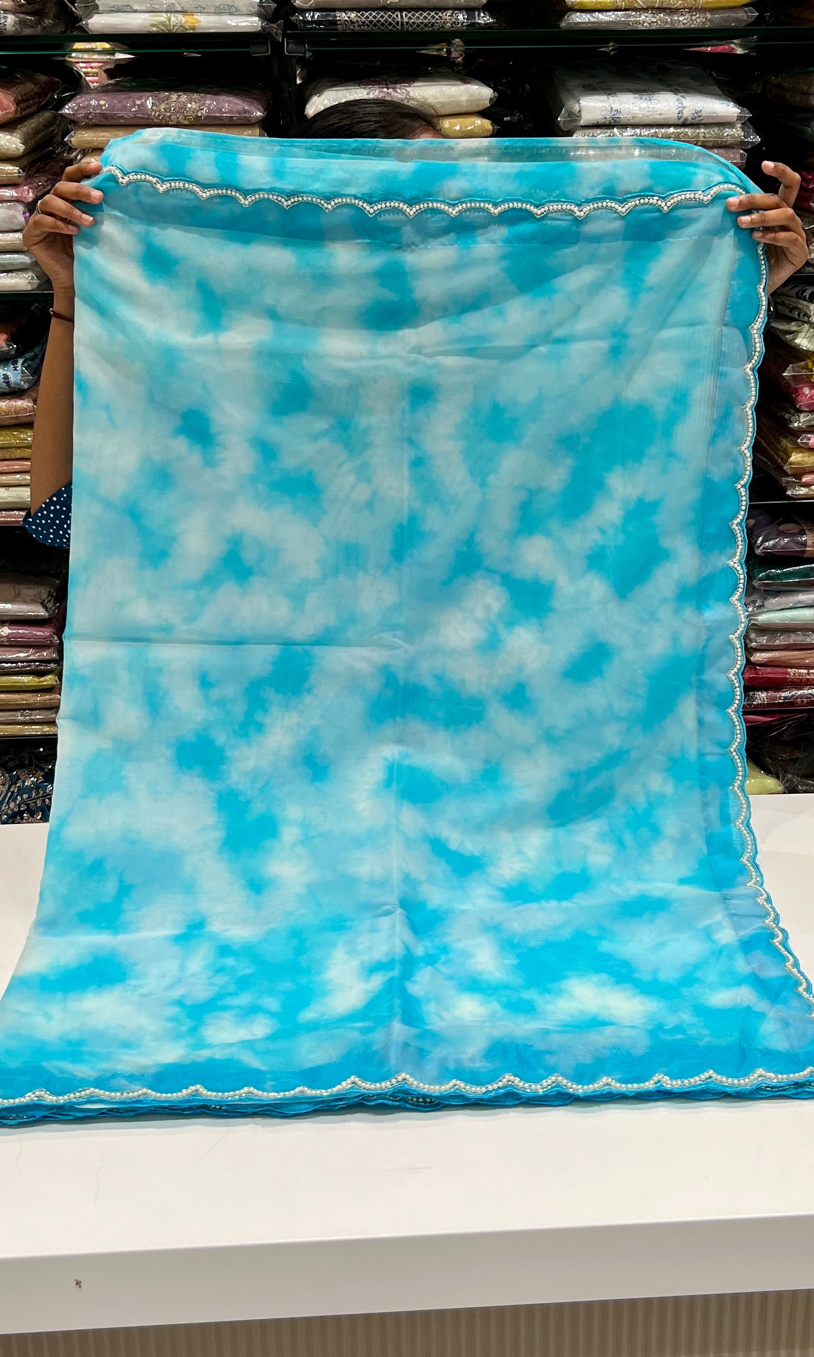 Blue Tie and Dye saree with ready blouse