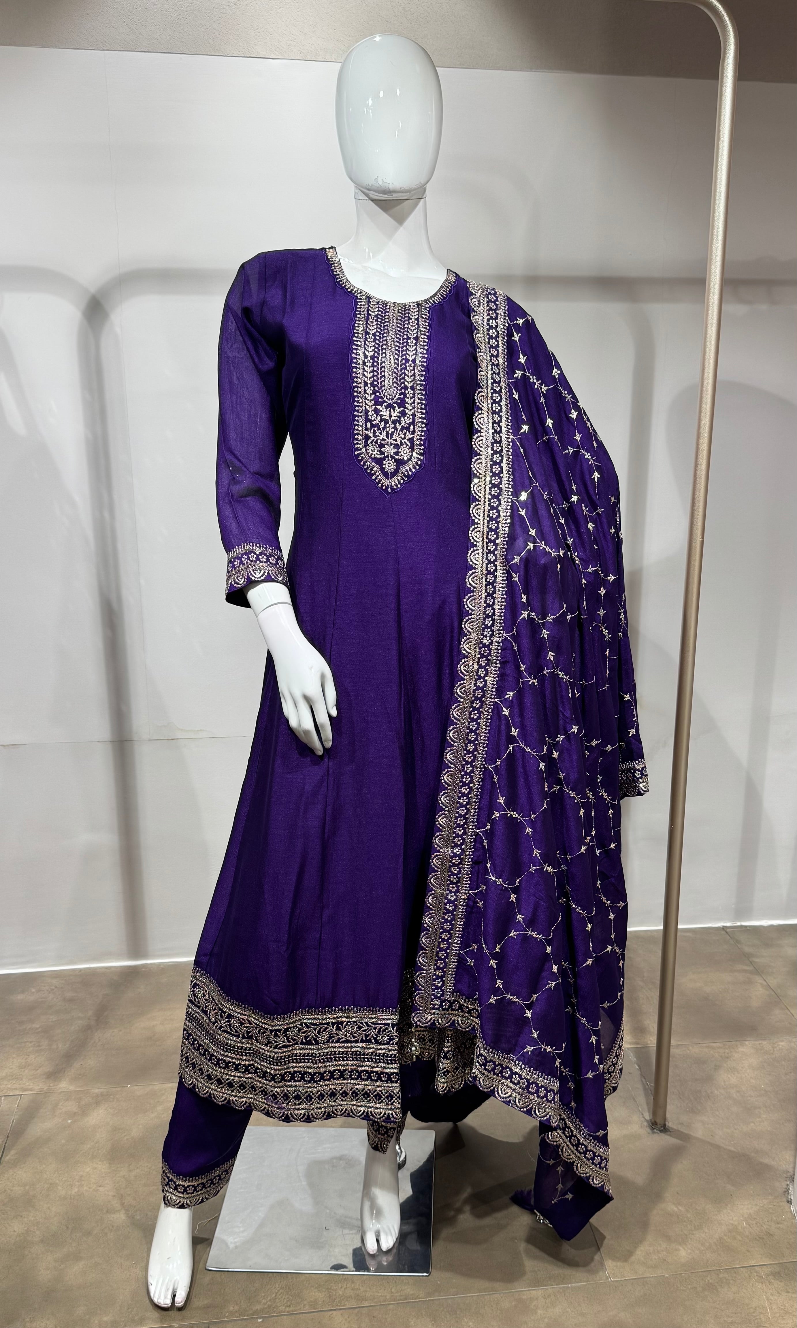 Royal Purple Embroidered Anarkali with Dupatta