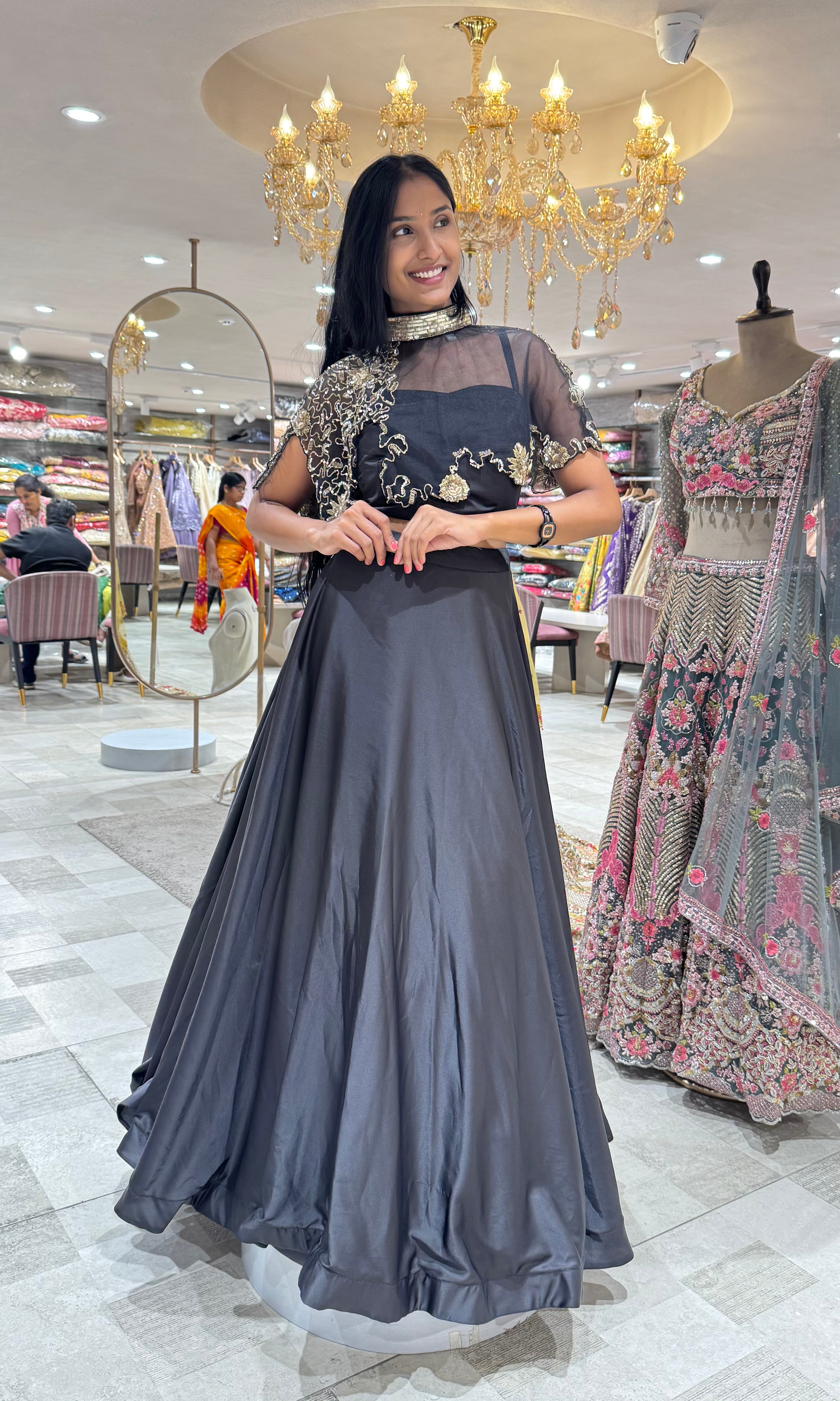 BLACK GOLDEN EMBROIDERED LEHENGA