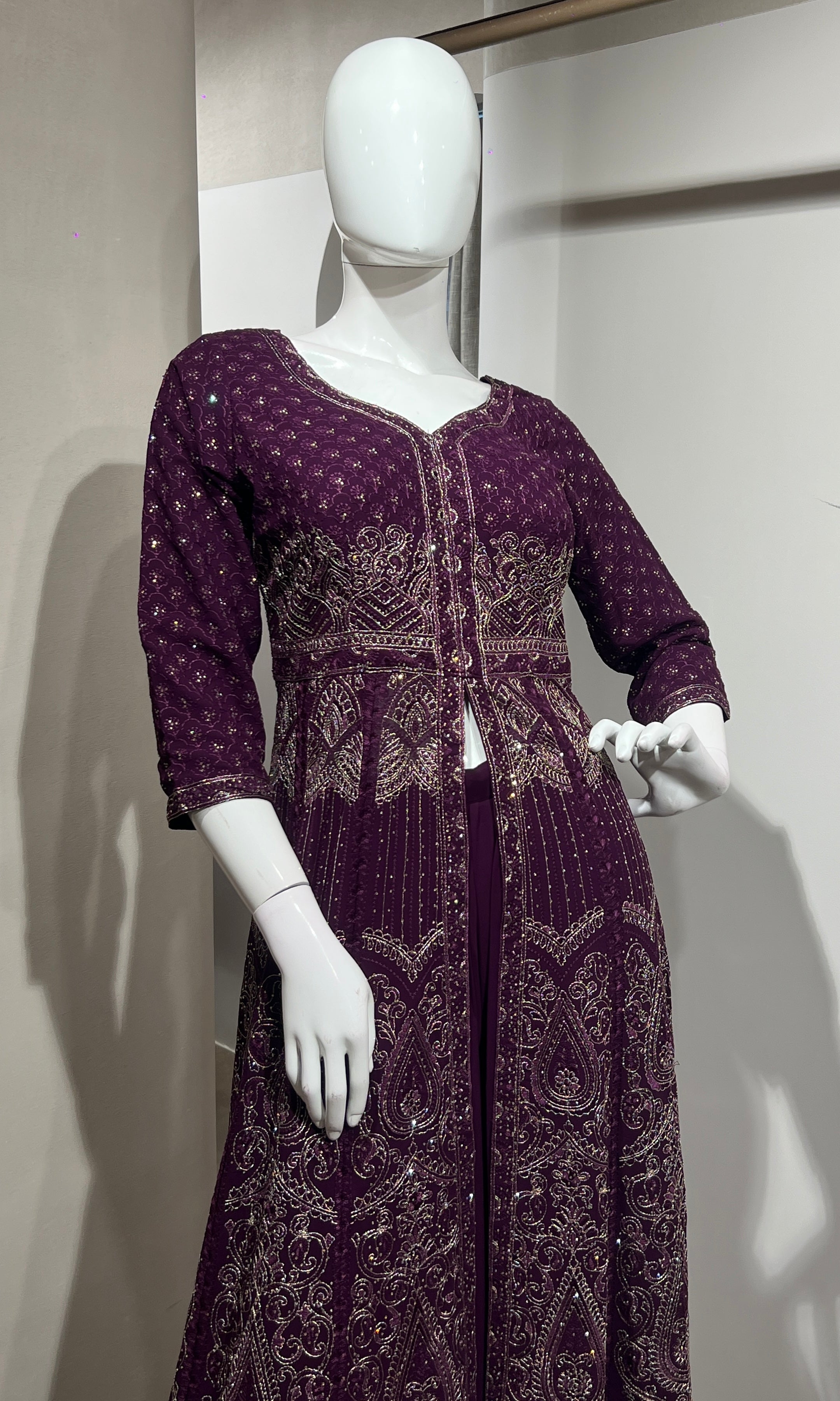 Wine FRONT SLIT ANARKALI WITH PALAZZO PANTS