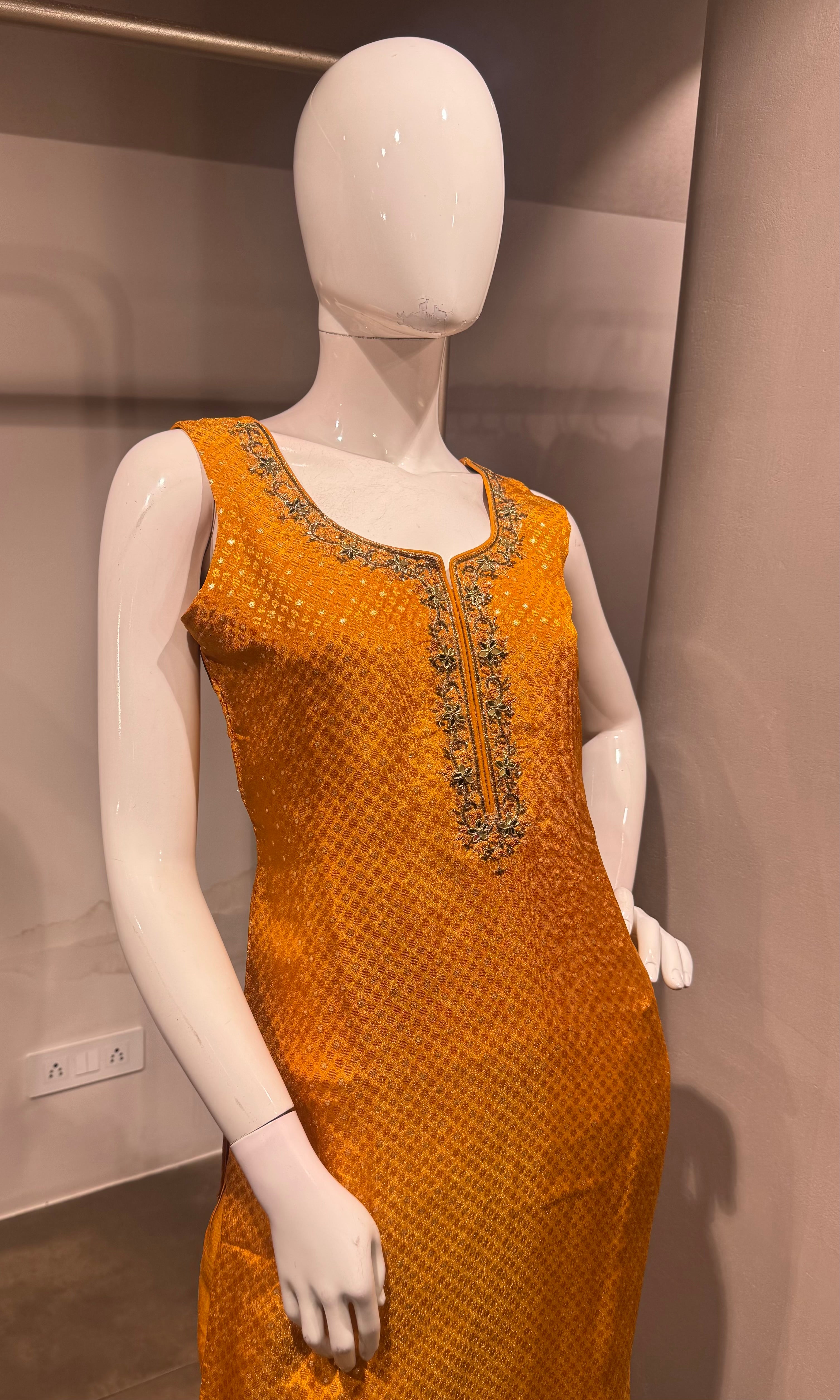 Mustard Yellow Banarasi Embroidered Kurta Set