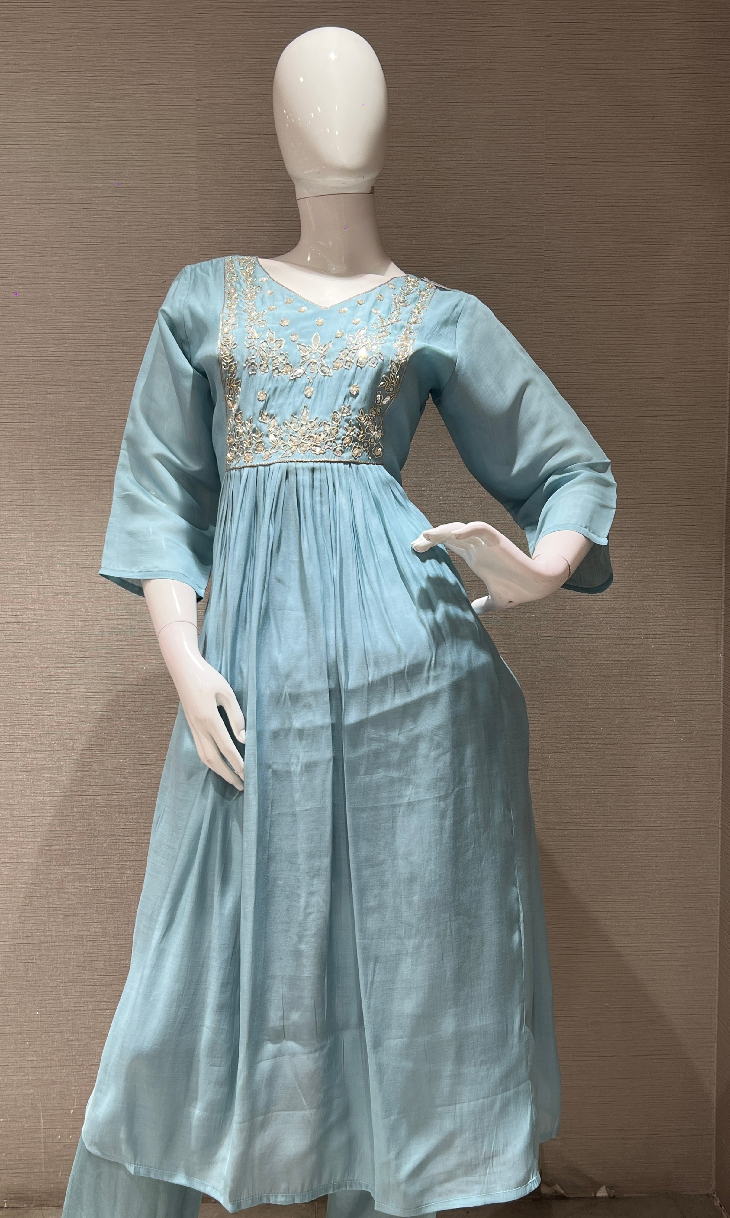 Light blue MUL CHANDERI kurta set