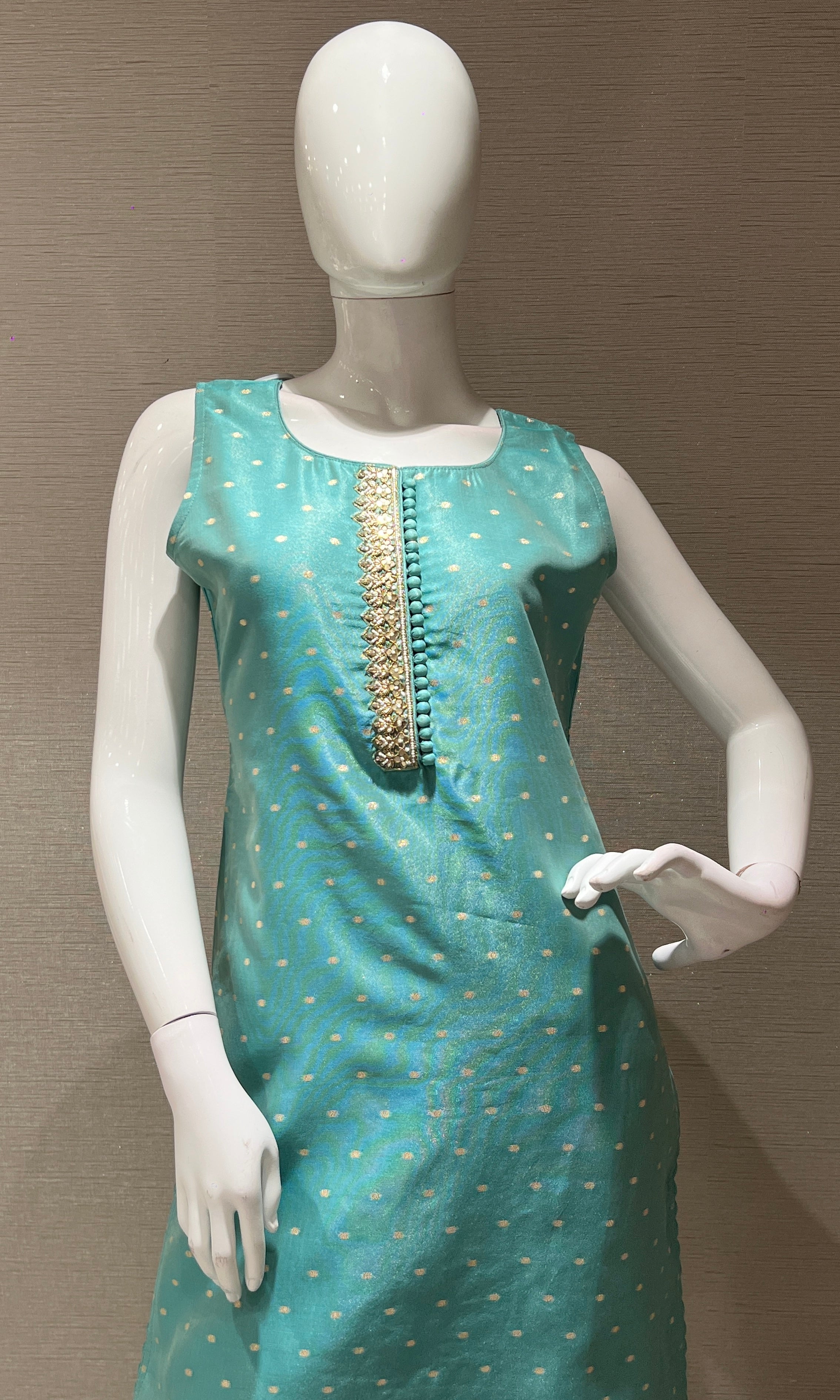 Sea green kurta set with striped dupatta