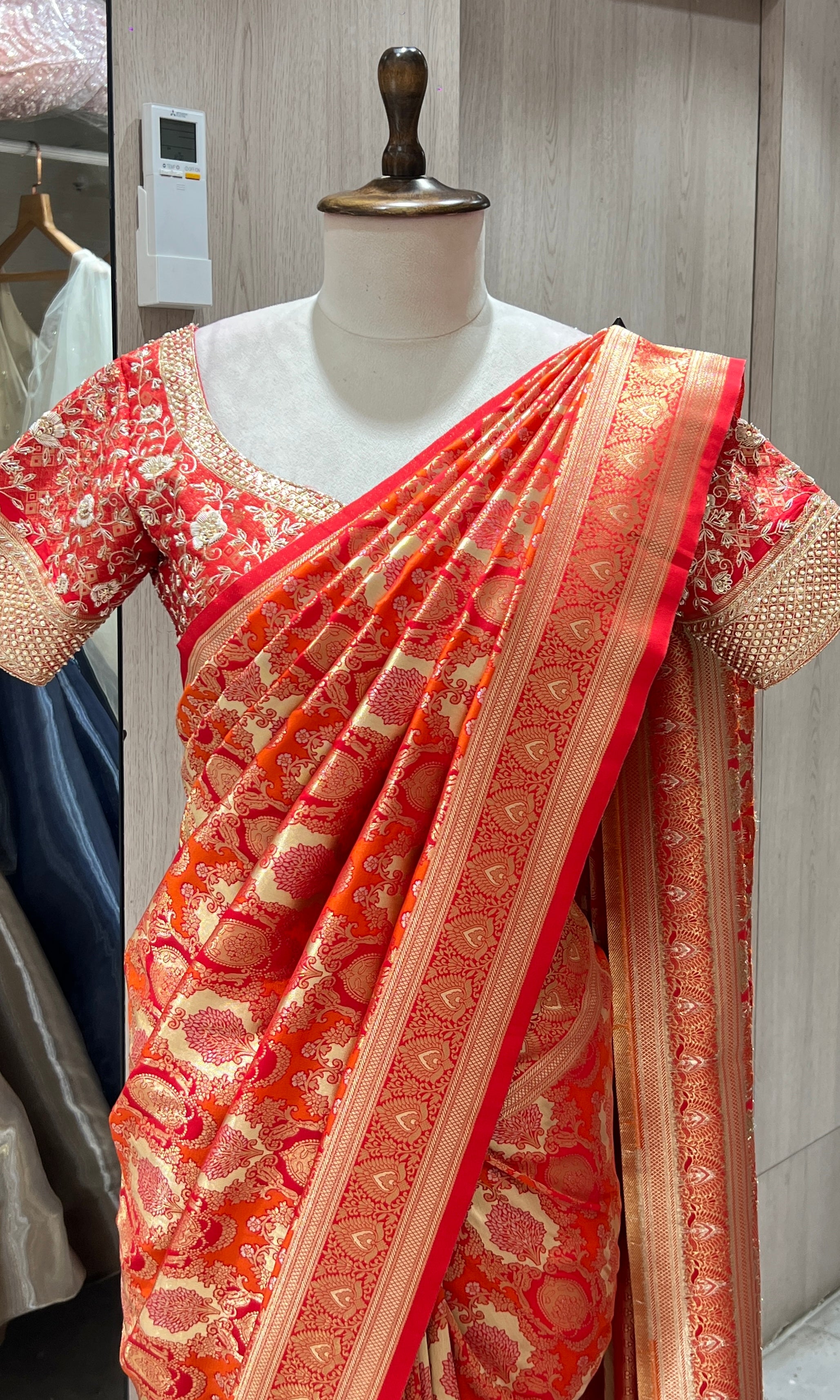 Red and gold kanjivaram saree with blouse