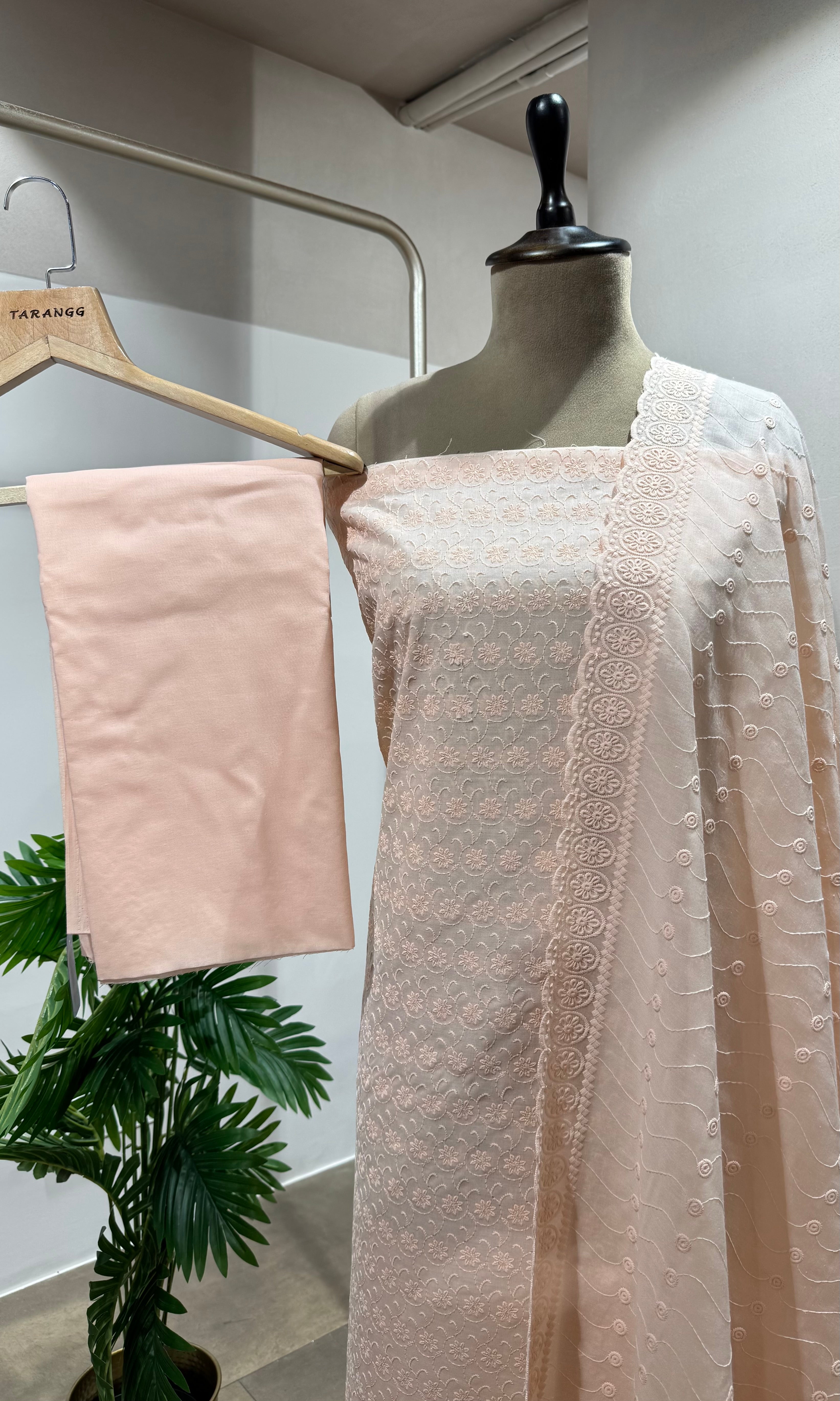 PEACH CHIKANKARI DRESS MATERIAL