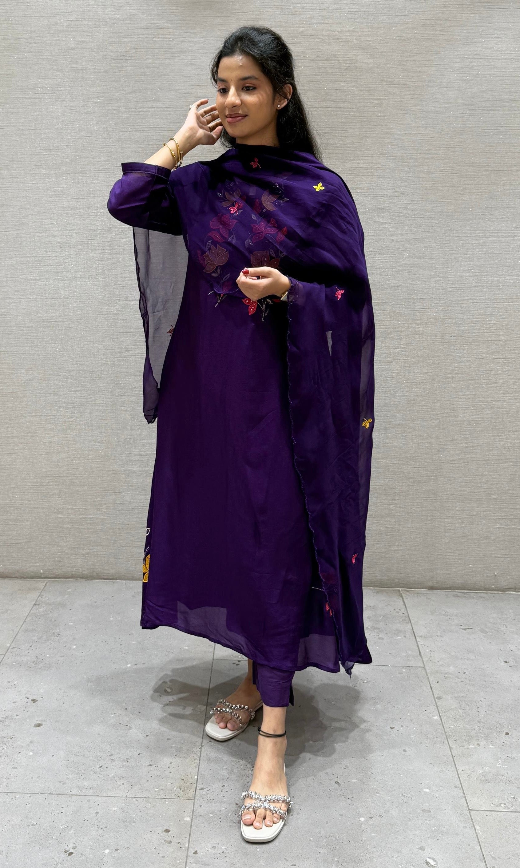 Purple floral kurta set