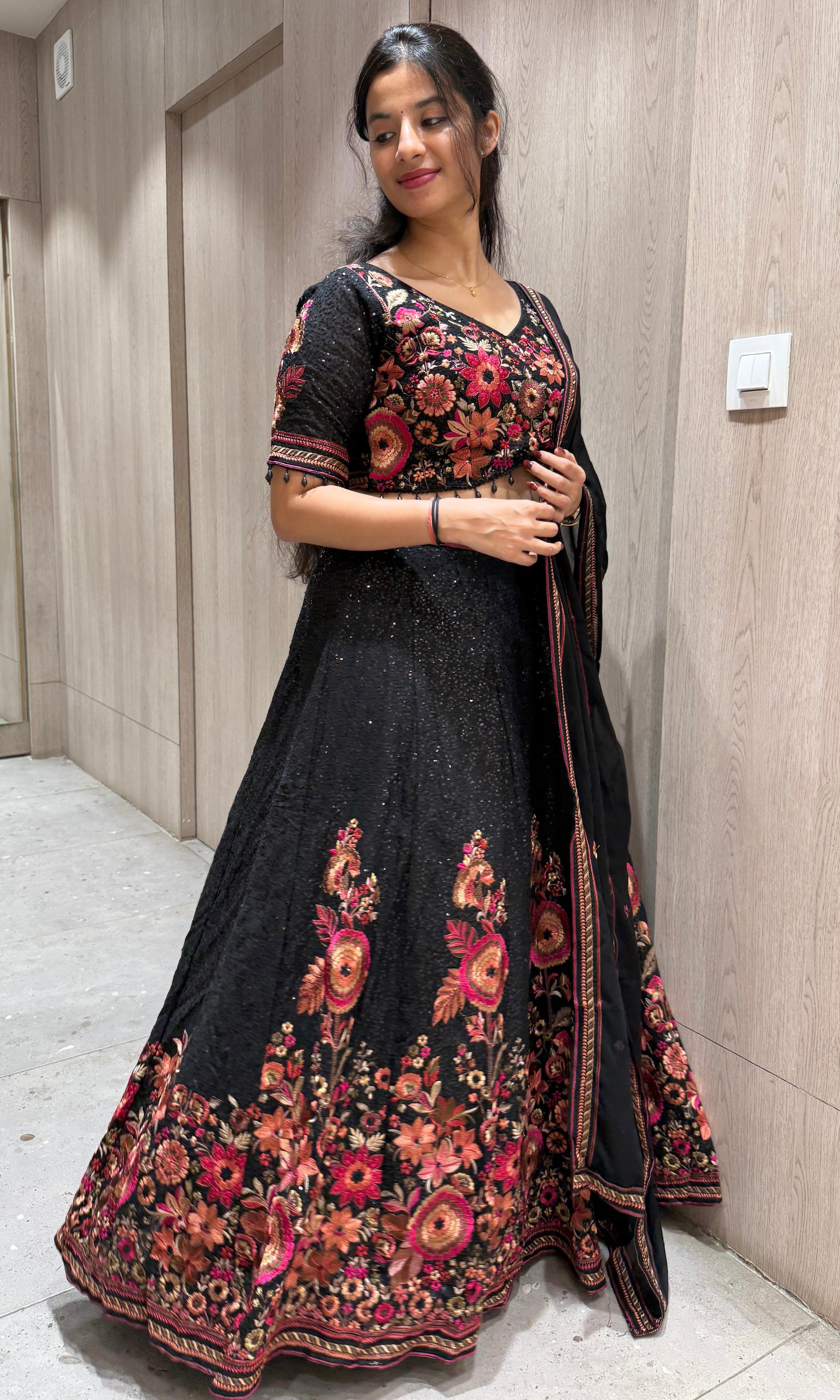 Black sequence Lehenga