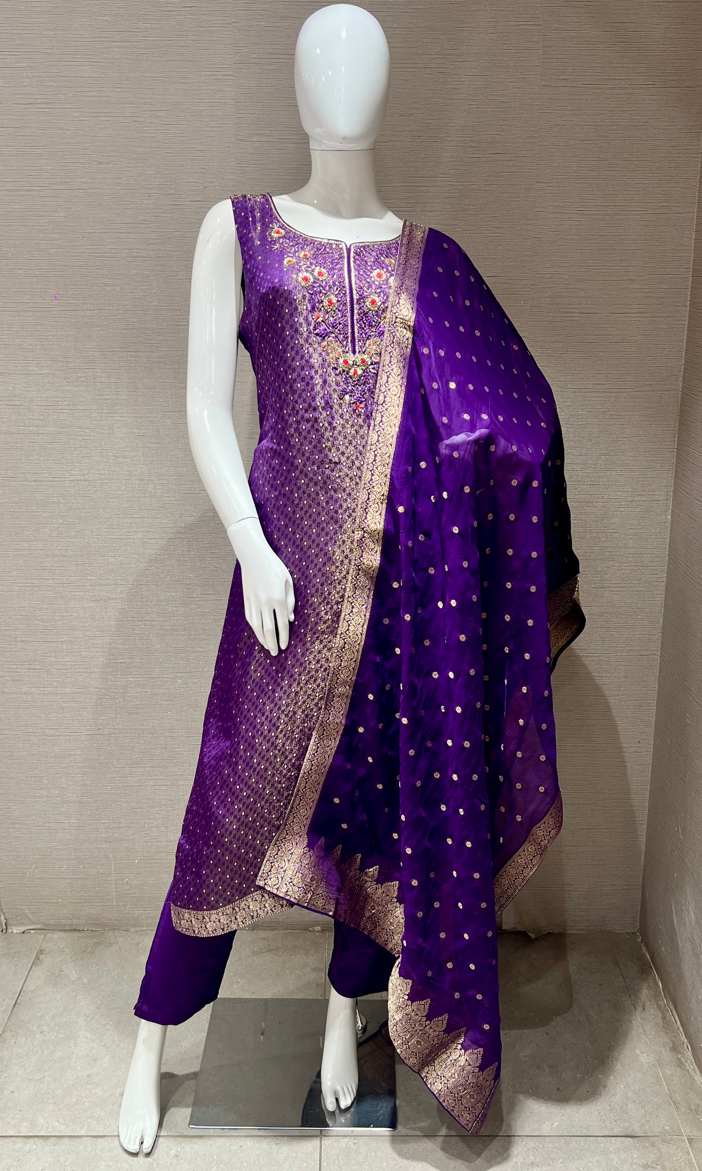 Purple Embroidered Banarasi Kurta Set