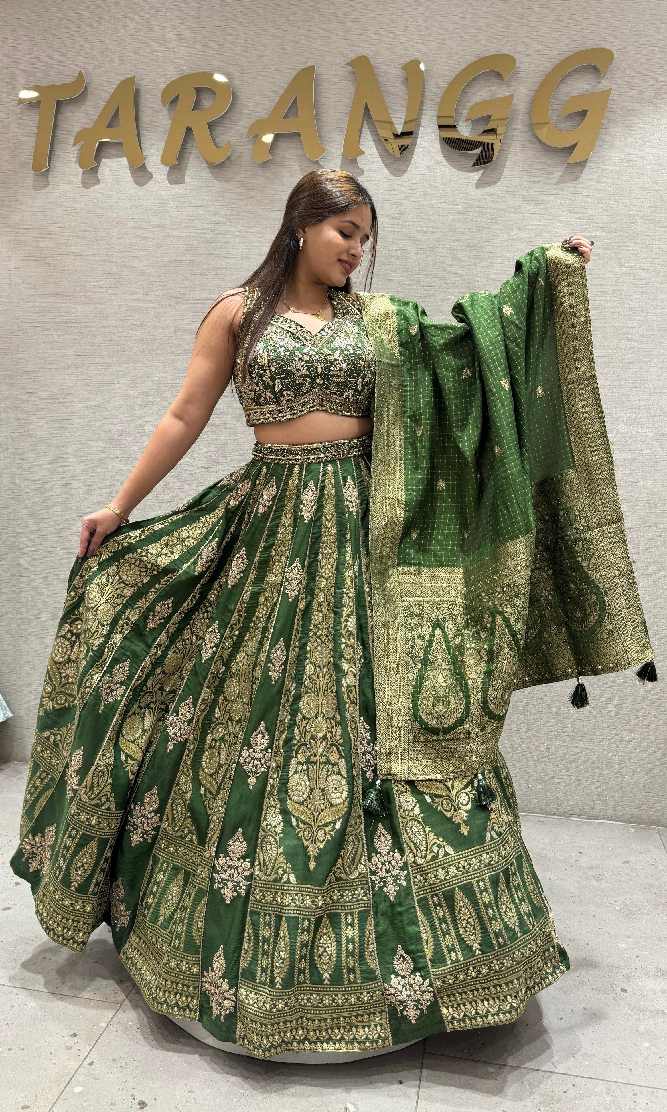 Green croptop with lehenga