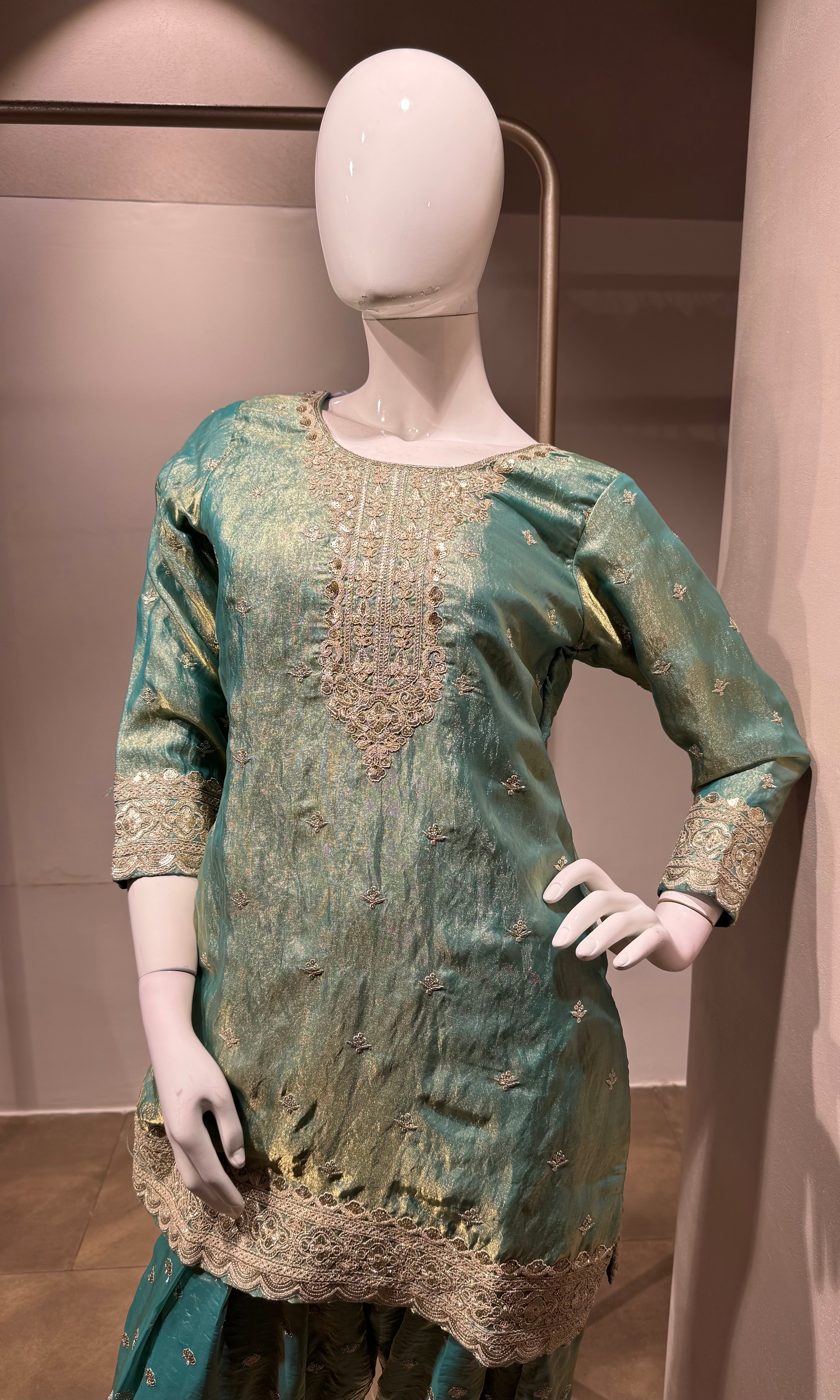 GREEN Shimmer Tissue Sharara Set