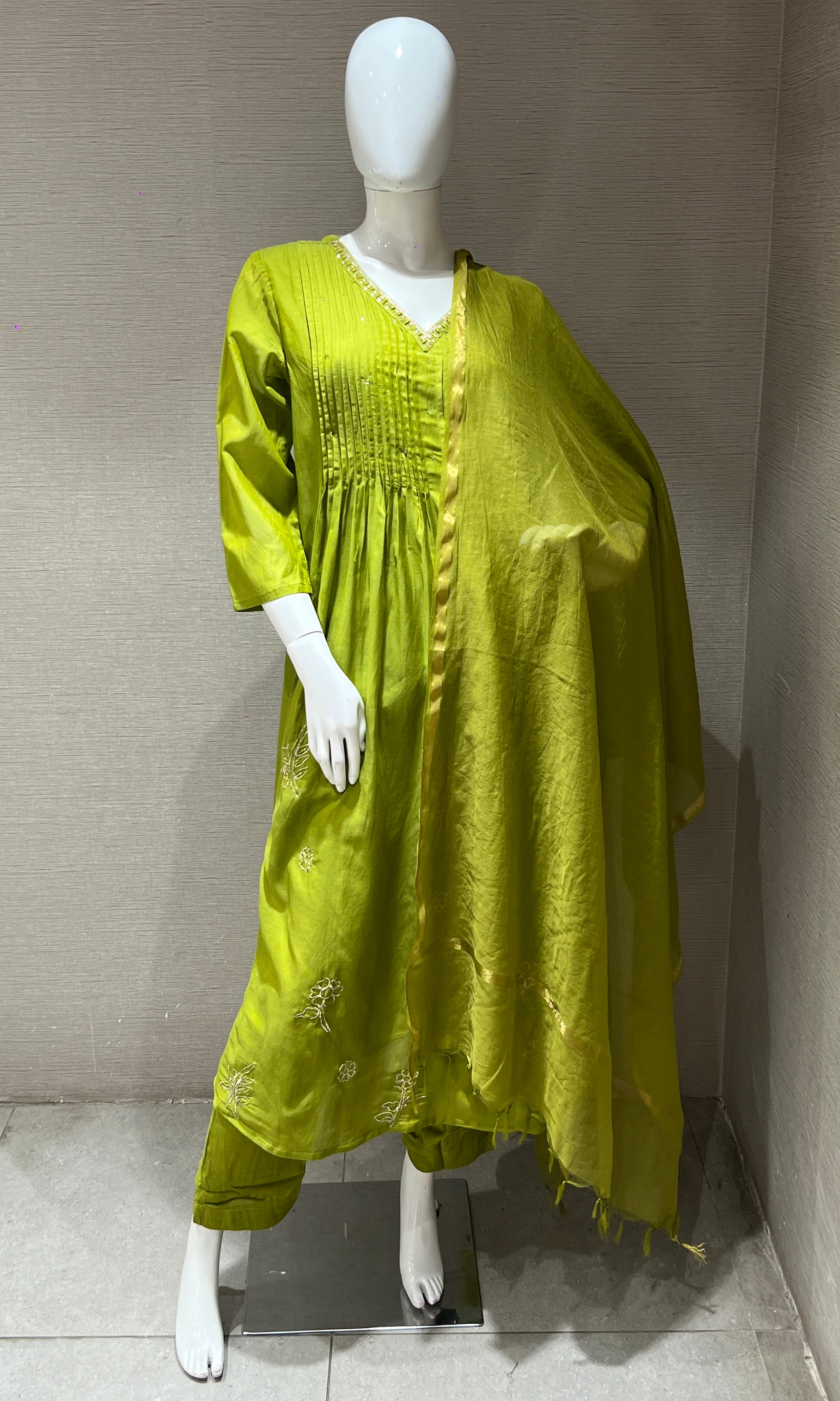 Green Mul Chanderi kurta set
