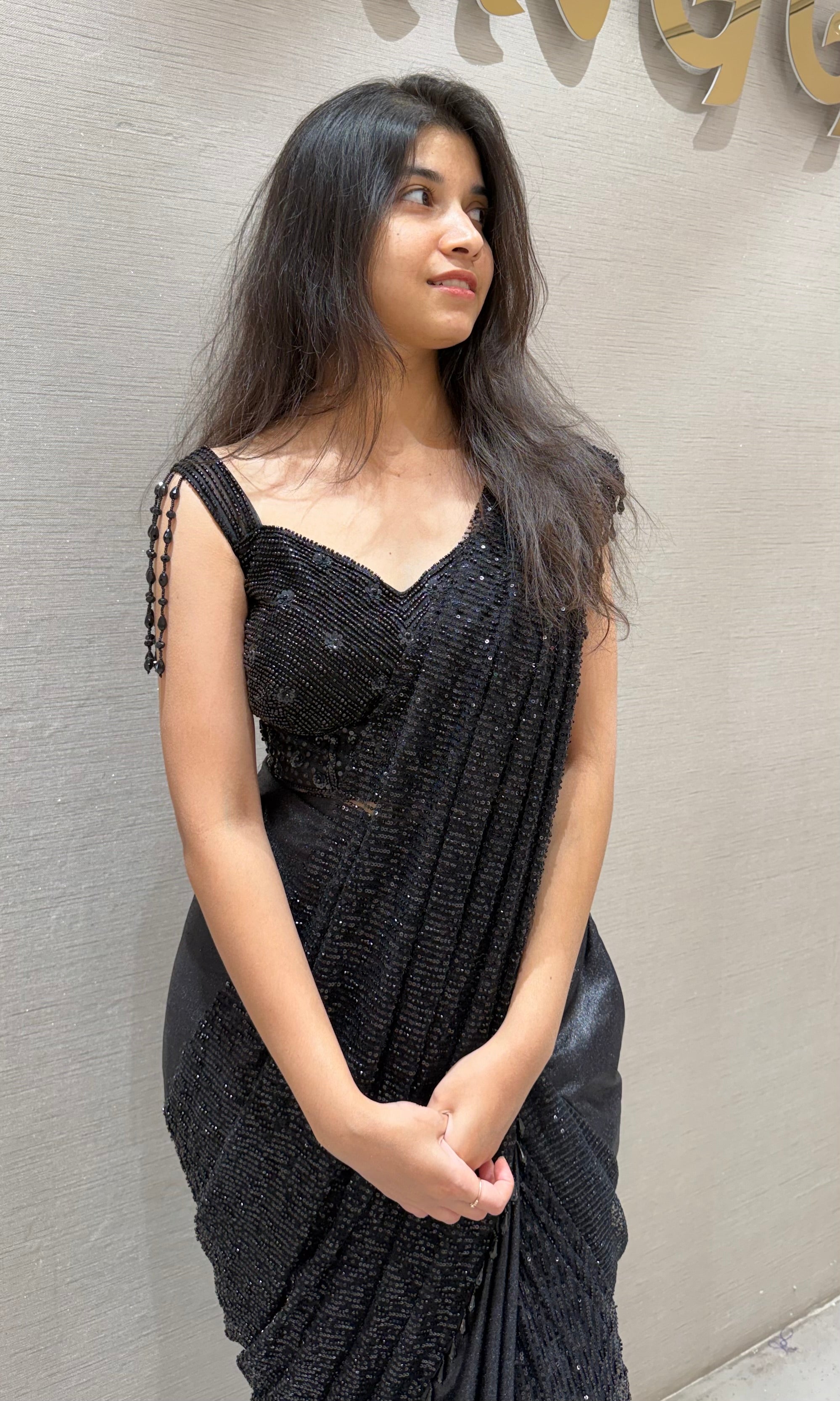 Black drape saree WITH CORSET BLOUSE
