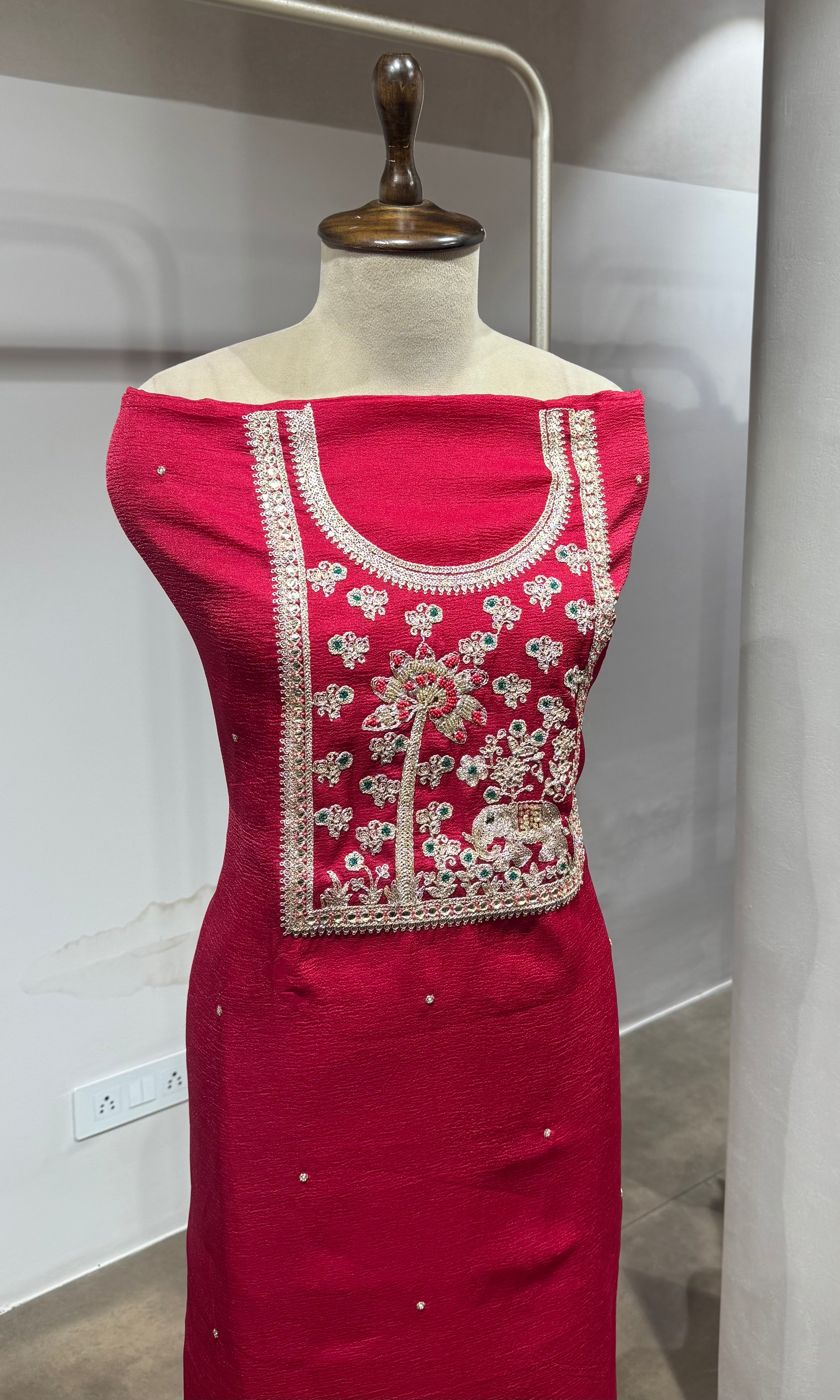 Red ETHINC DRESS MATERIAL WITH BANARASI DUPATTA