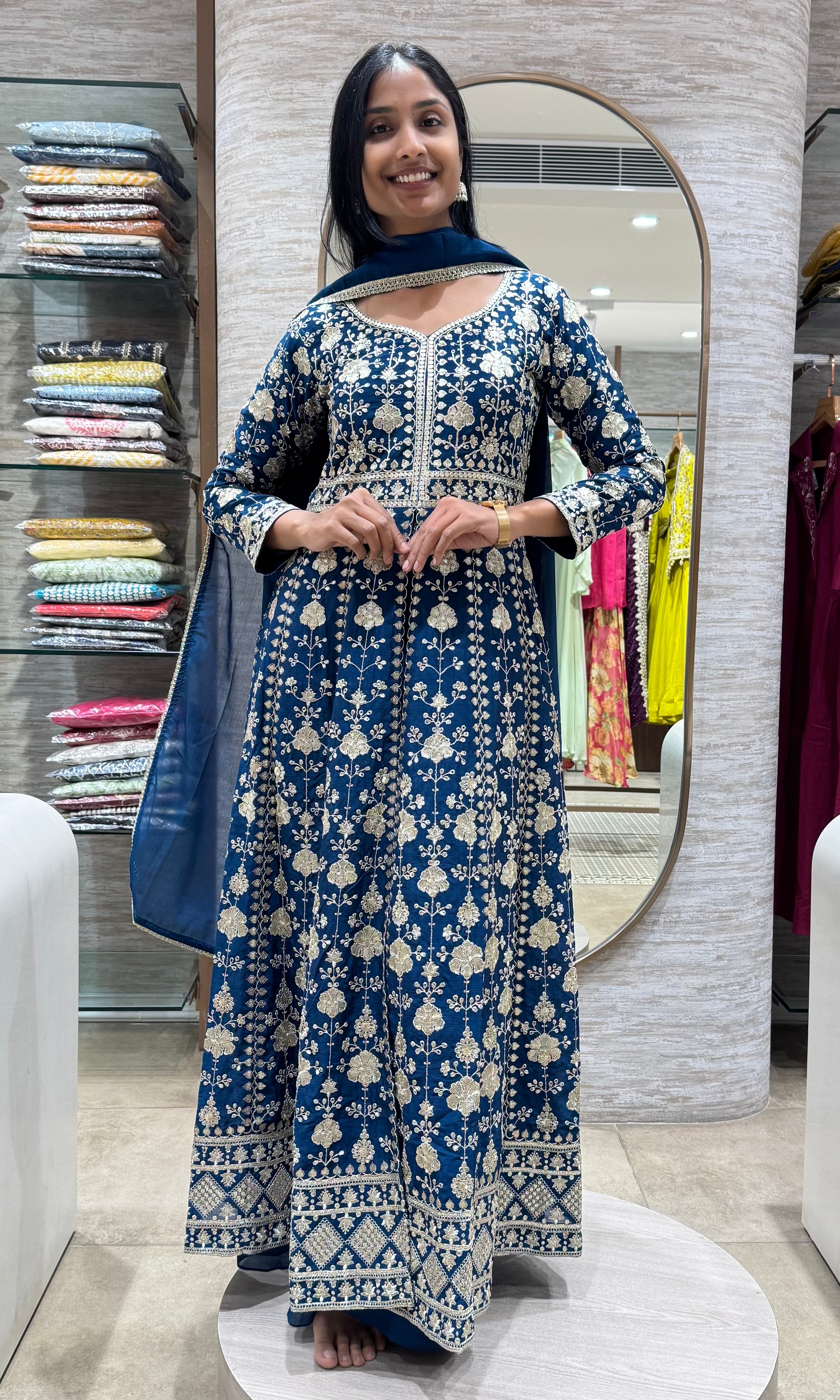 Peacock Blue EMBROIDERED ANARKALI SET