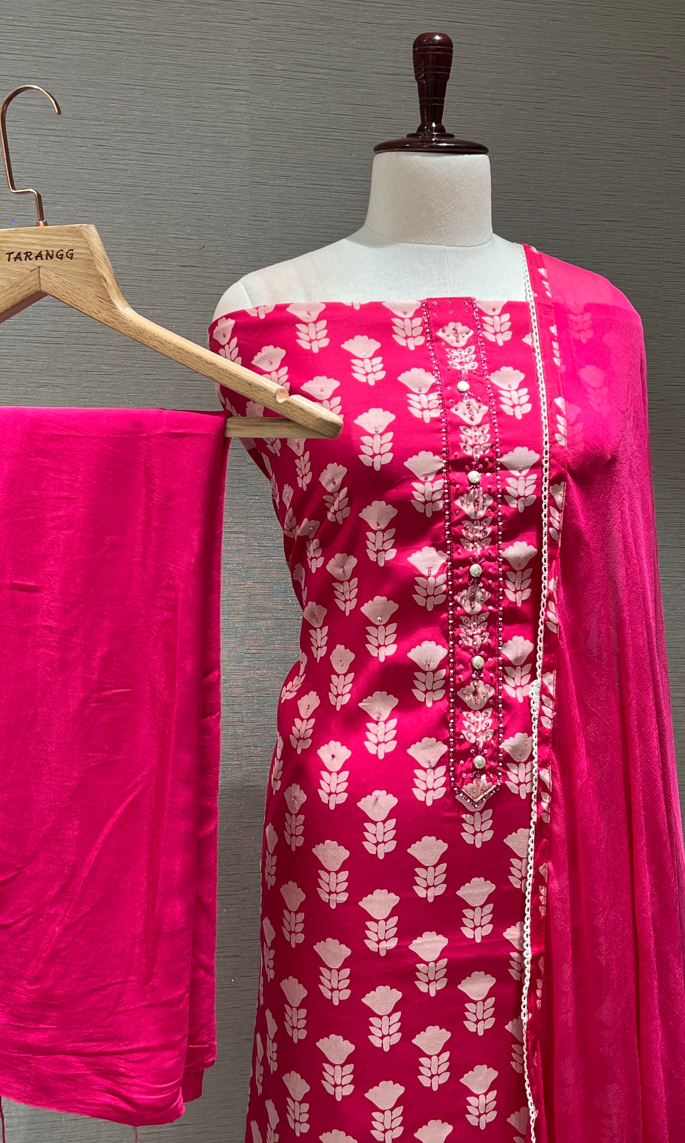 PINK FLORAL PRINT DRESS MATERIAL