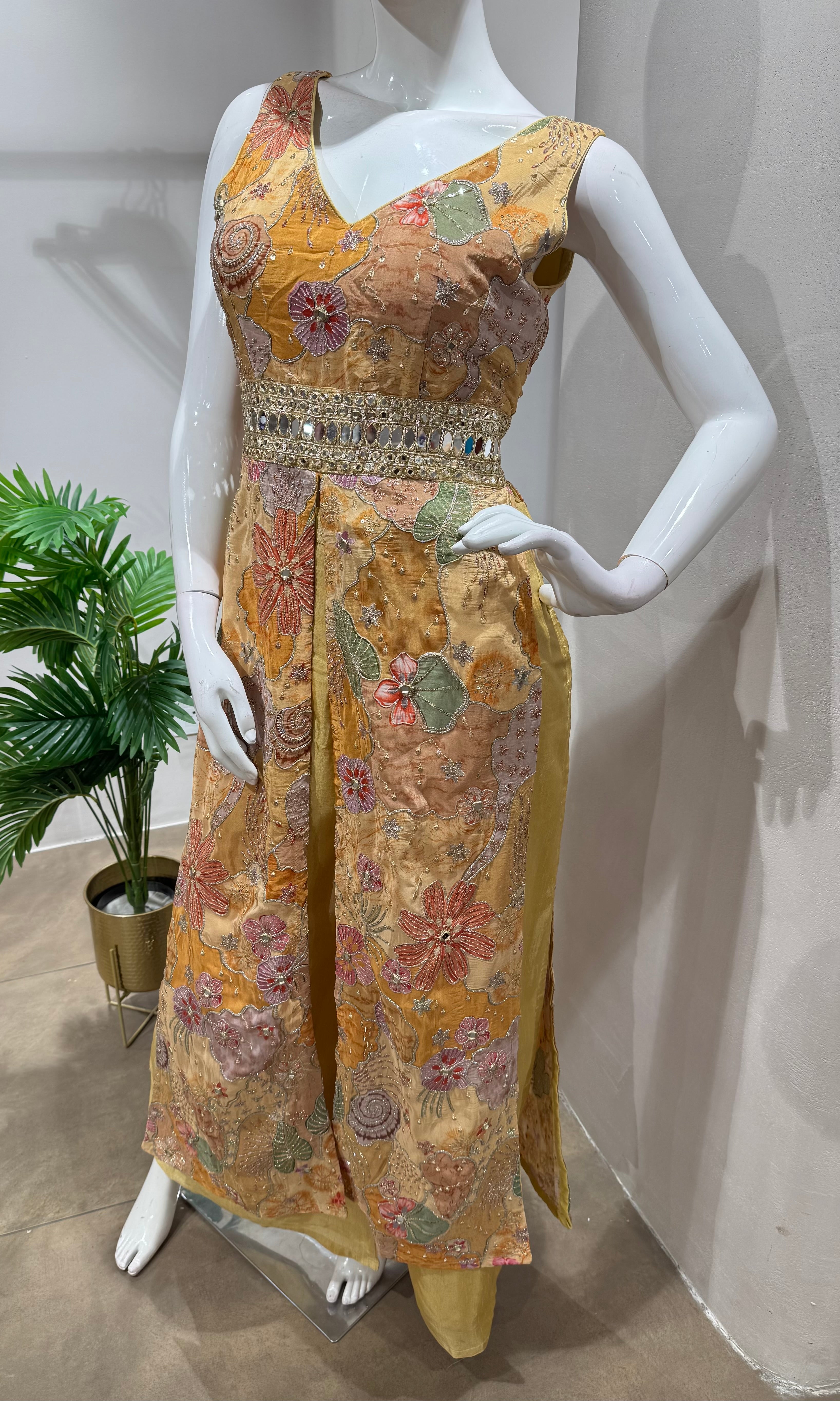 LIGHT YELLOW Georgette Shrug & Palazzo Set