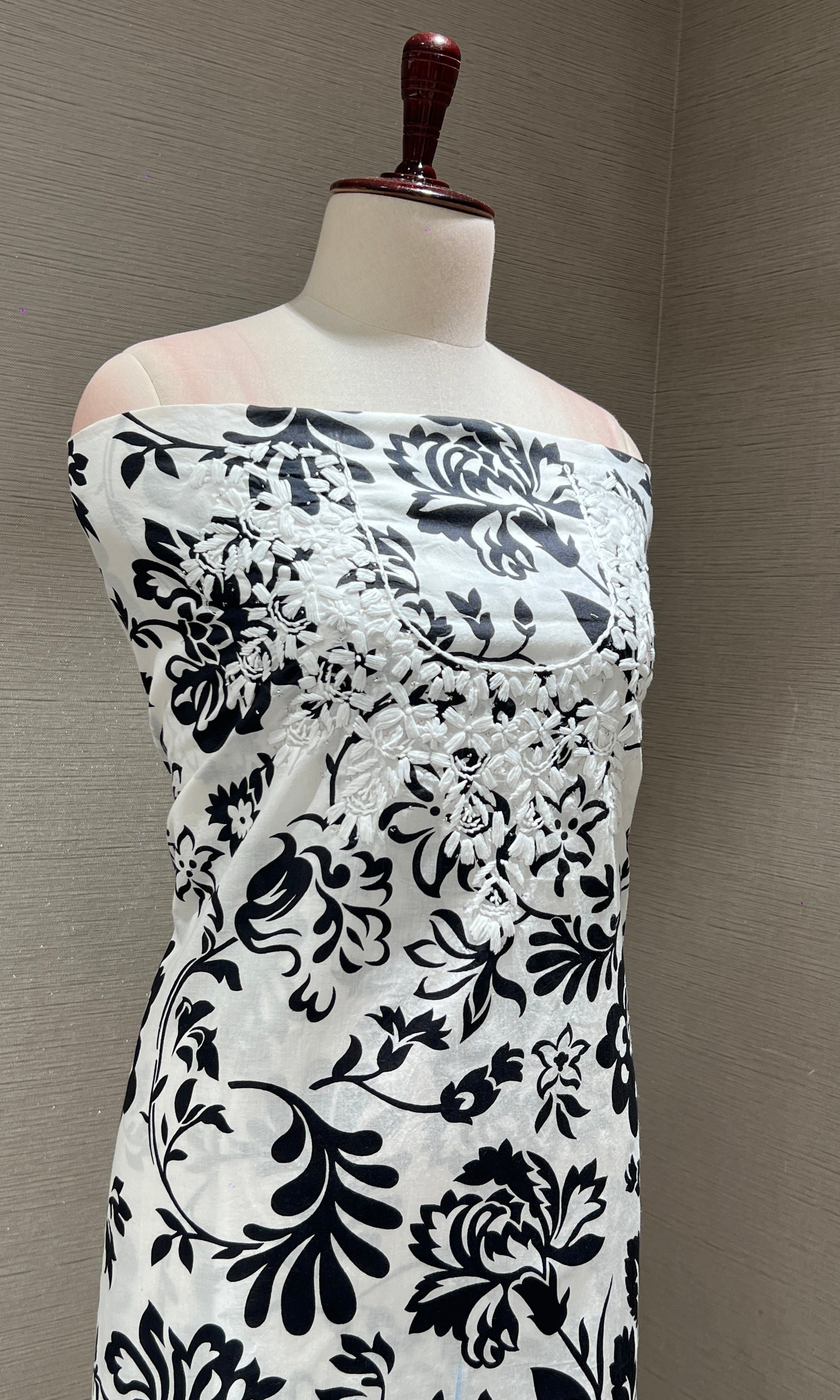 White AND BLACK FLORAL dress material