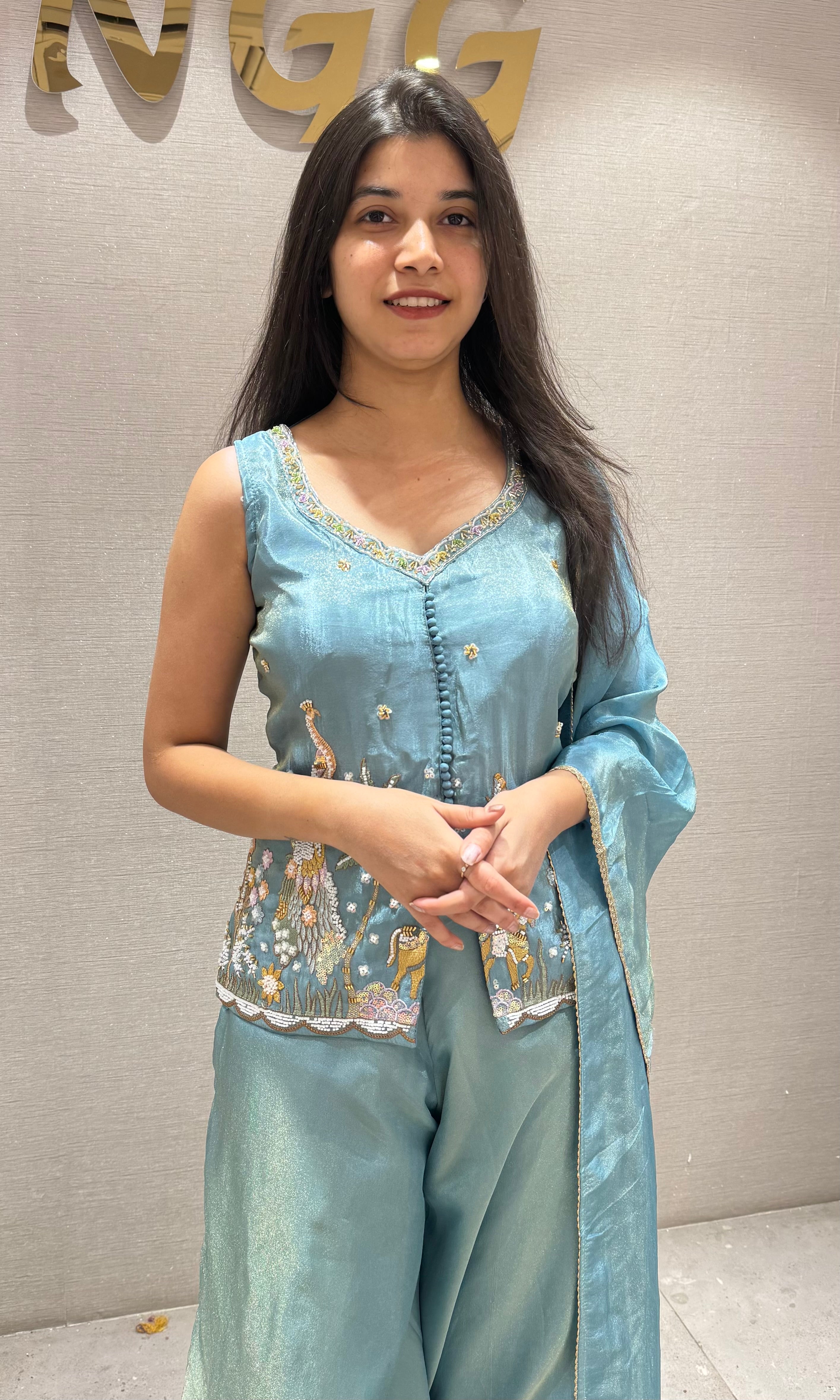 Sea Blue Tissue Palazzo Set