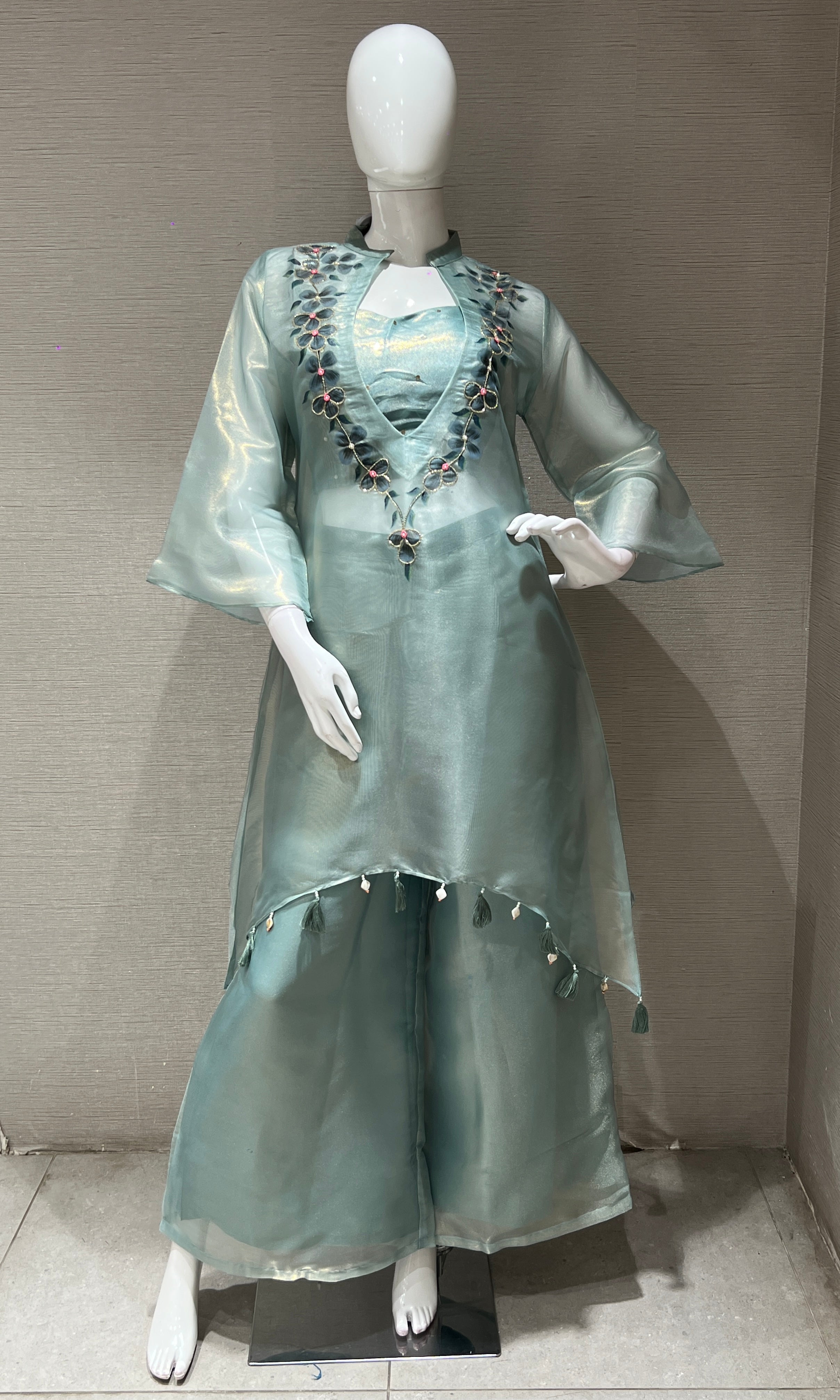 Light Blue Floral Organza Top and palazzo