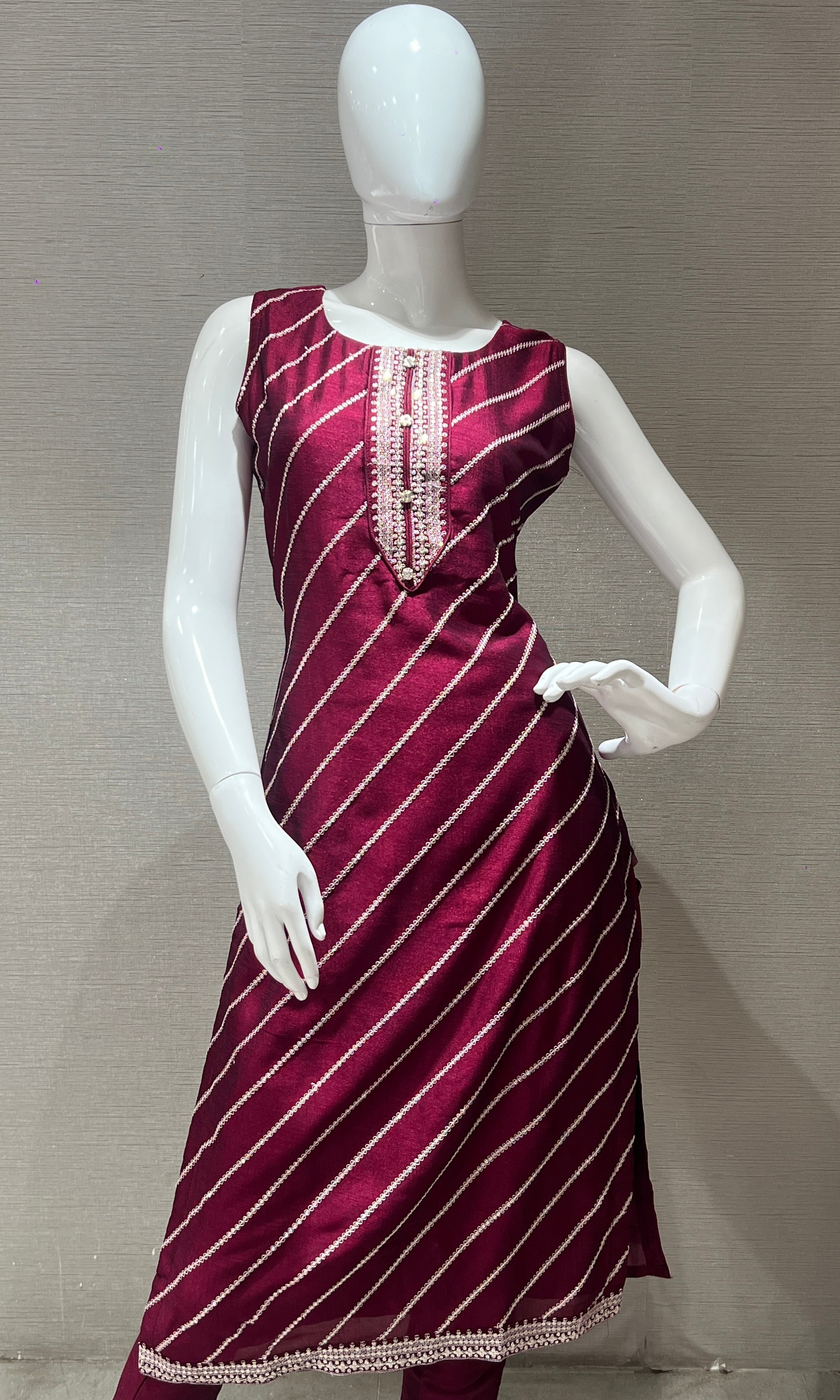 Wine Embroidered Kurta set