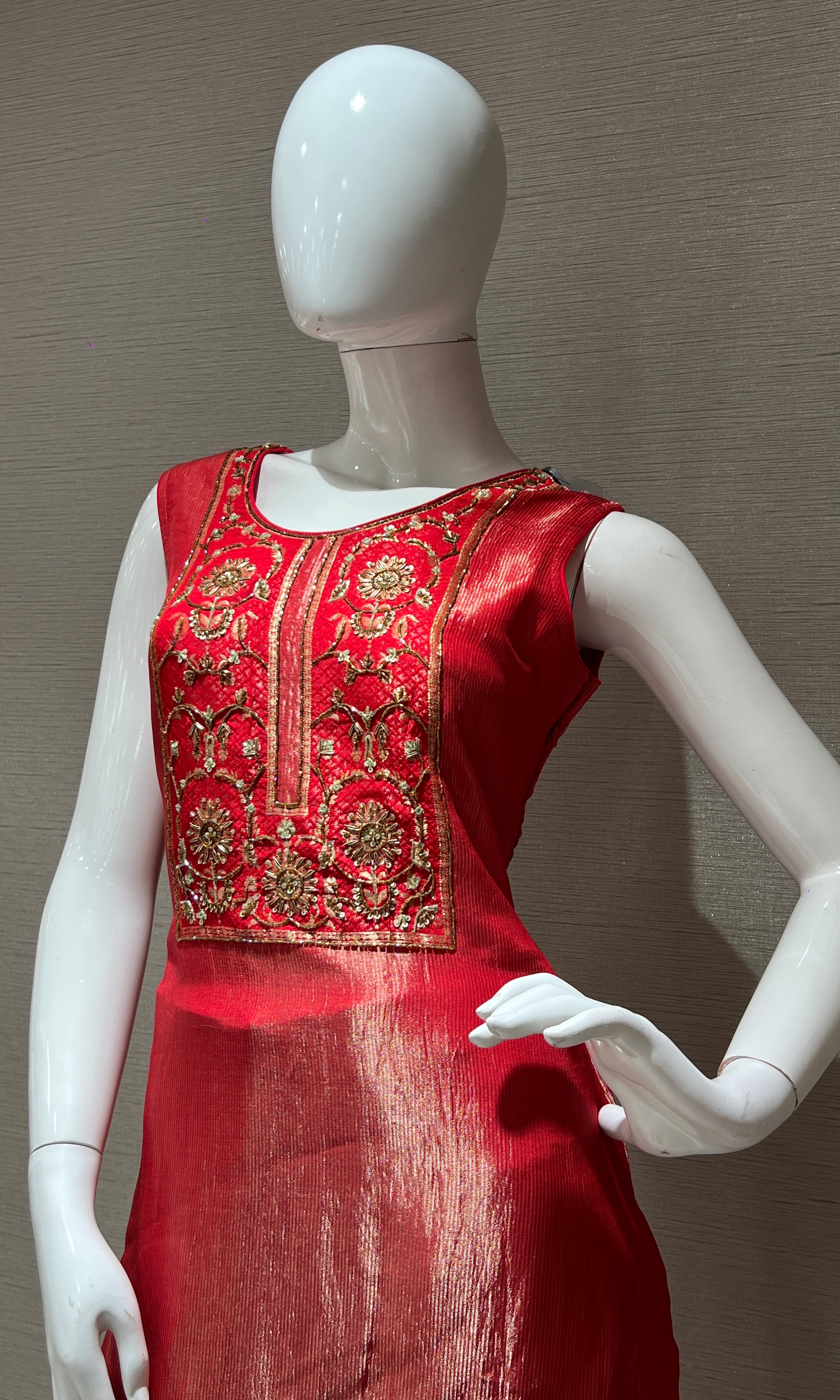 Red shimmer tissue kurta set