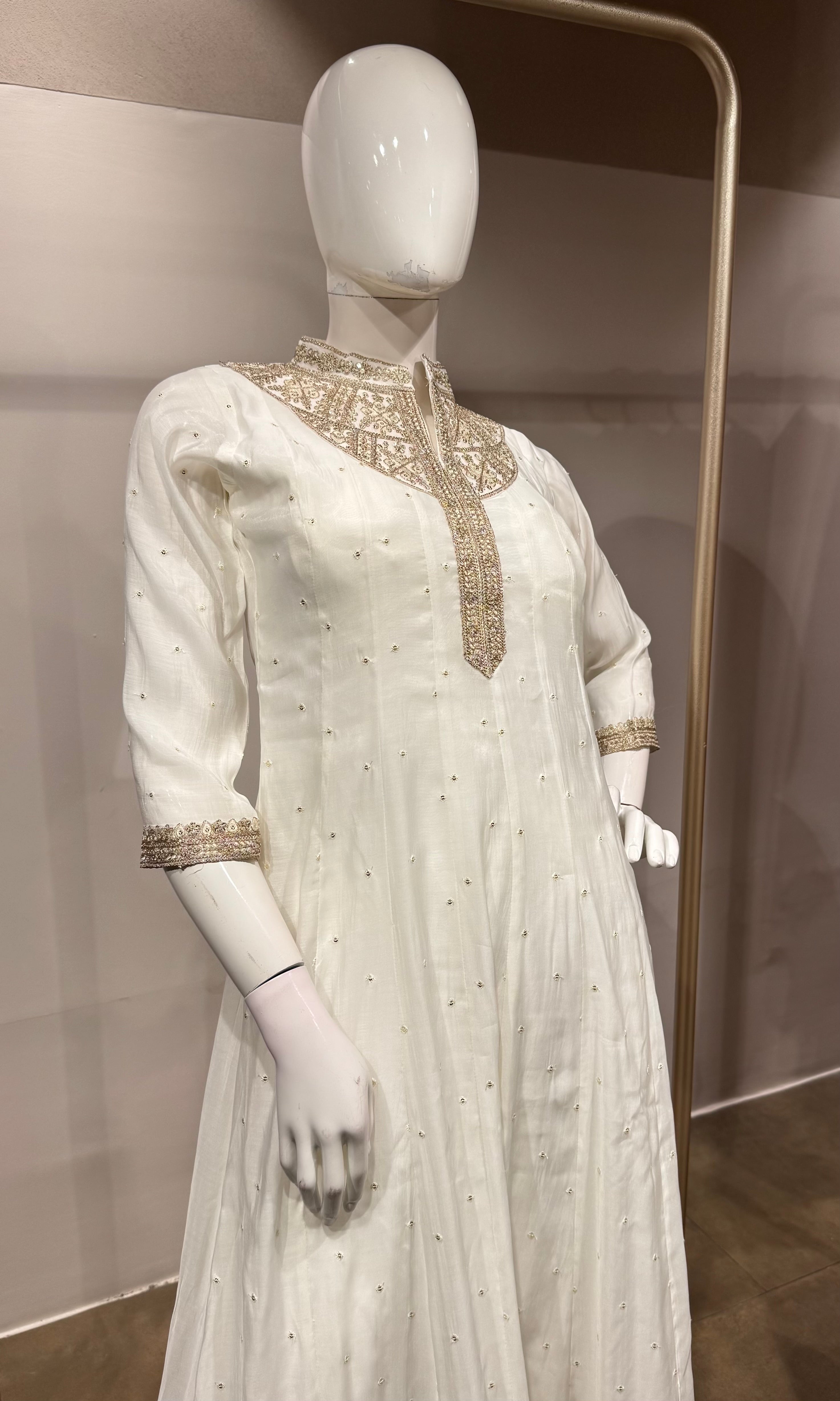 White Golden Embroidered Anarkali set