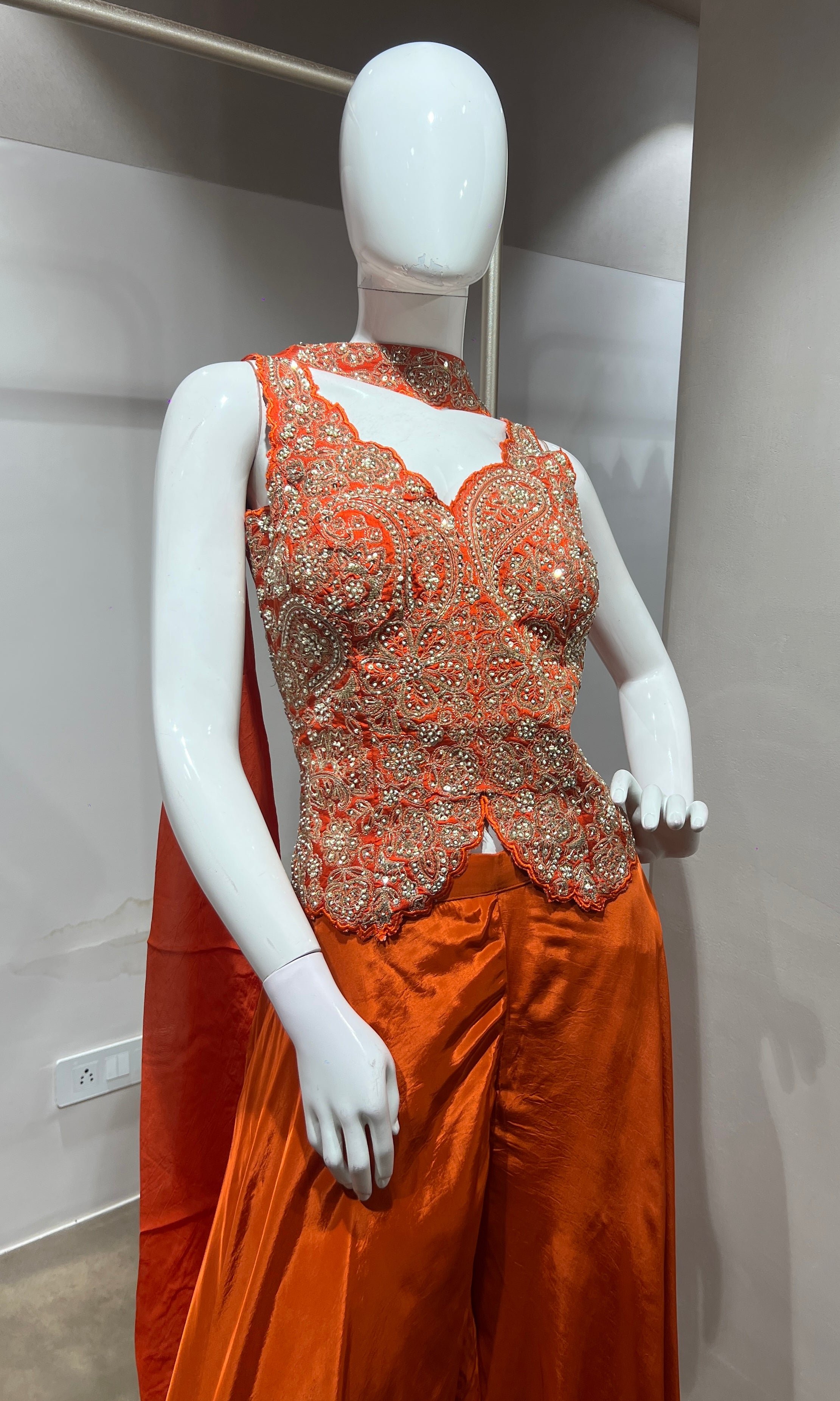 Orange Embroidered corset style palazzo set