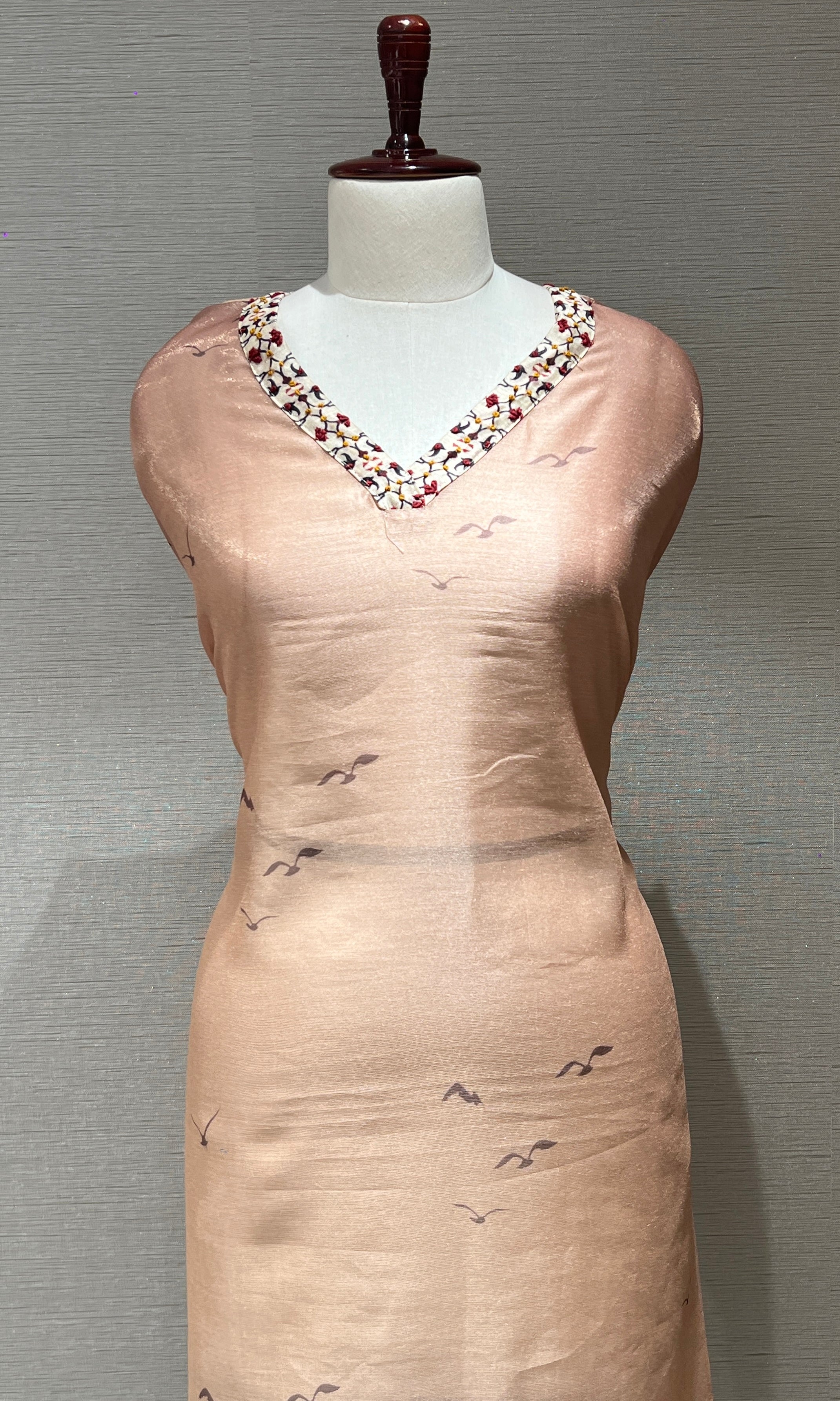 Gold floral embroidered dress material