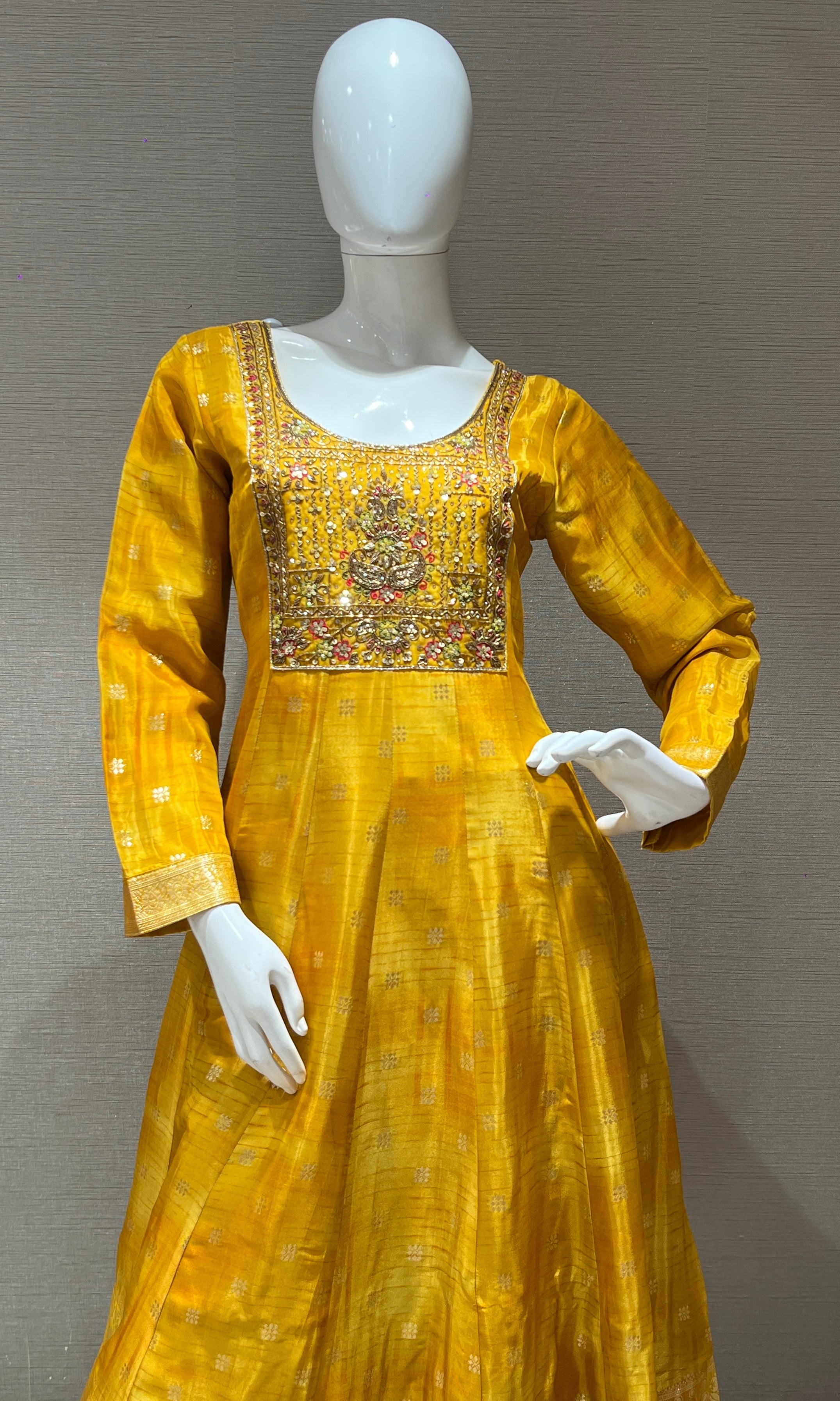 Yellow Anarkali with Floral Dupatta