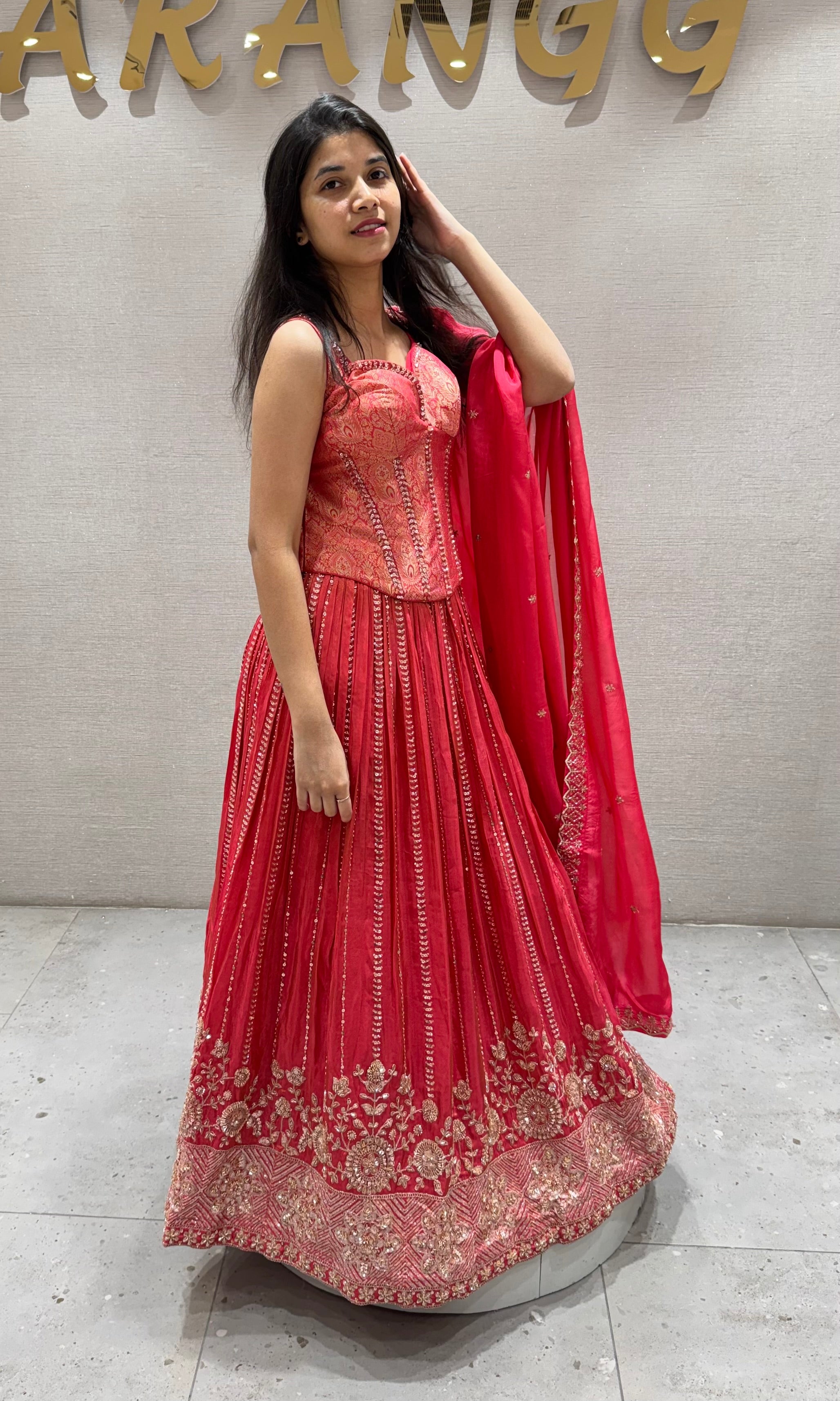 Rani pink EMBELLISHED LEHENGA WITH CORSET BLOUSE