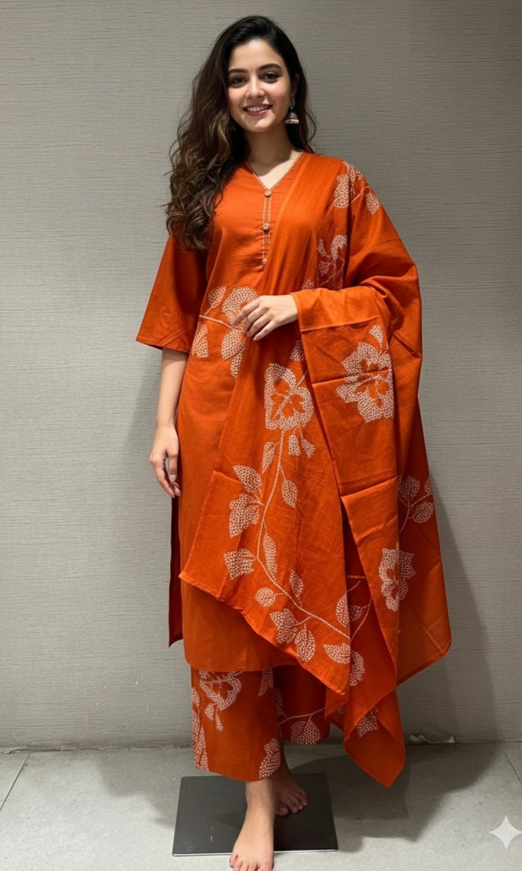 Rust FLORAL EMBROIDERY kurta set