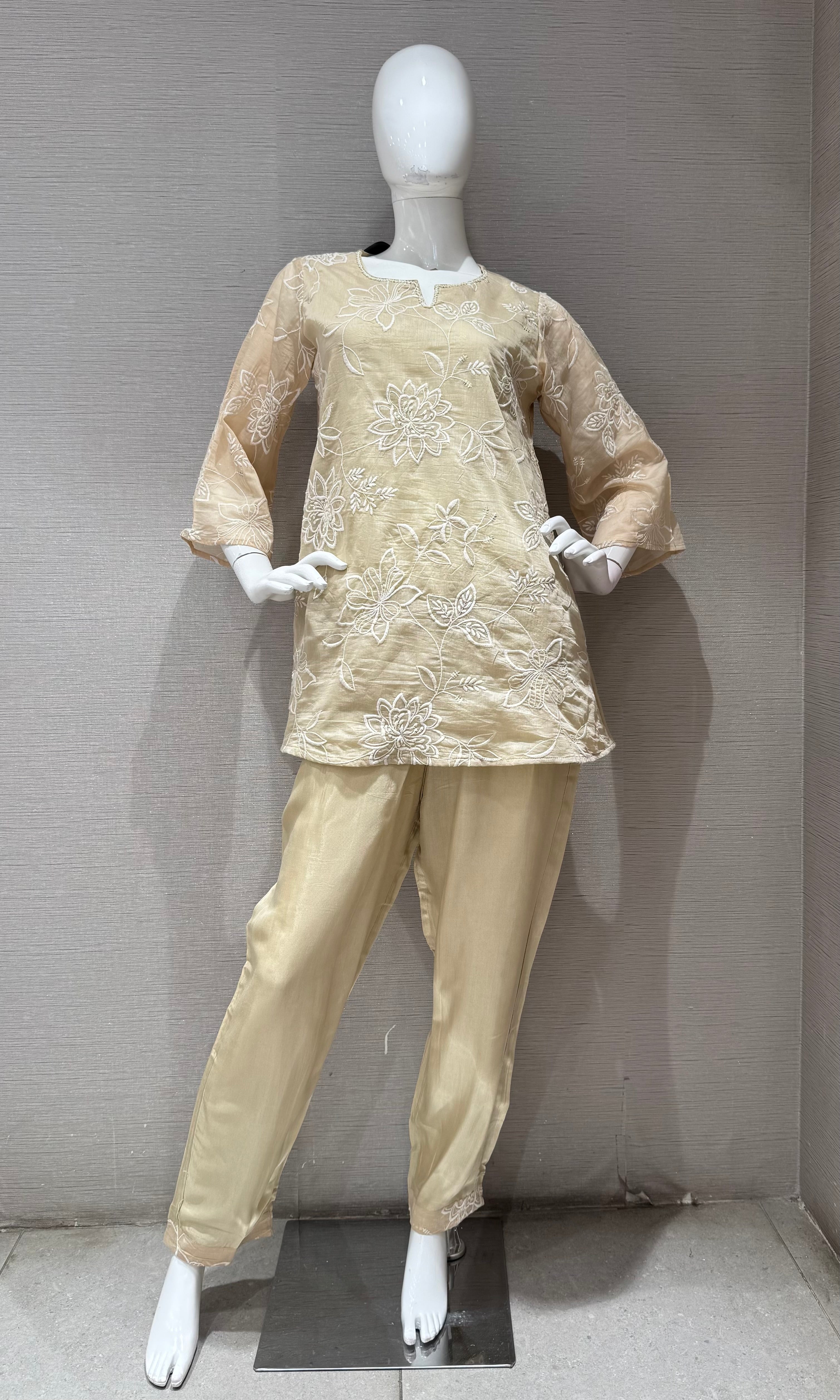 white Floral Embroidered cord set